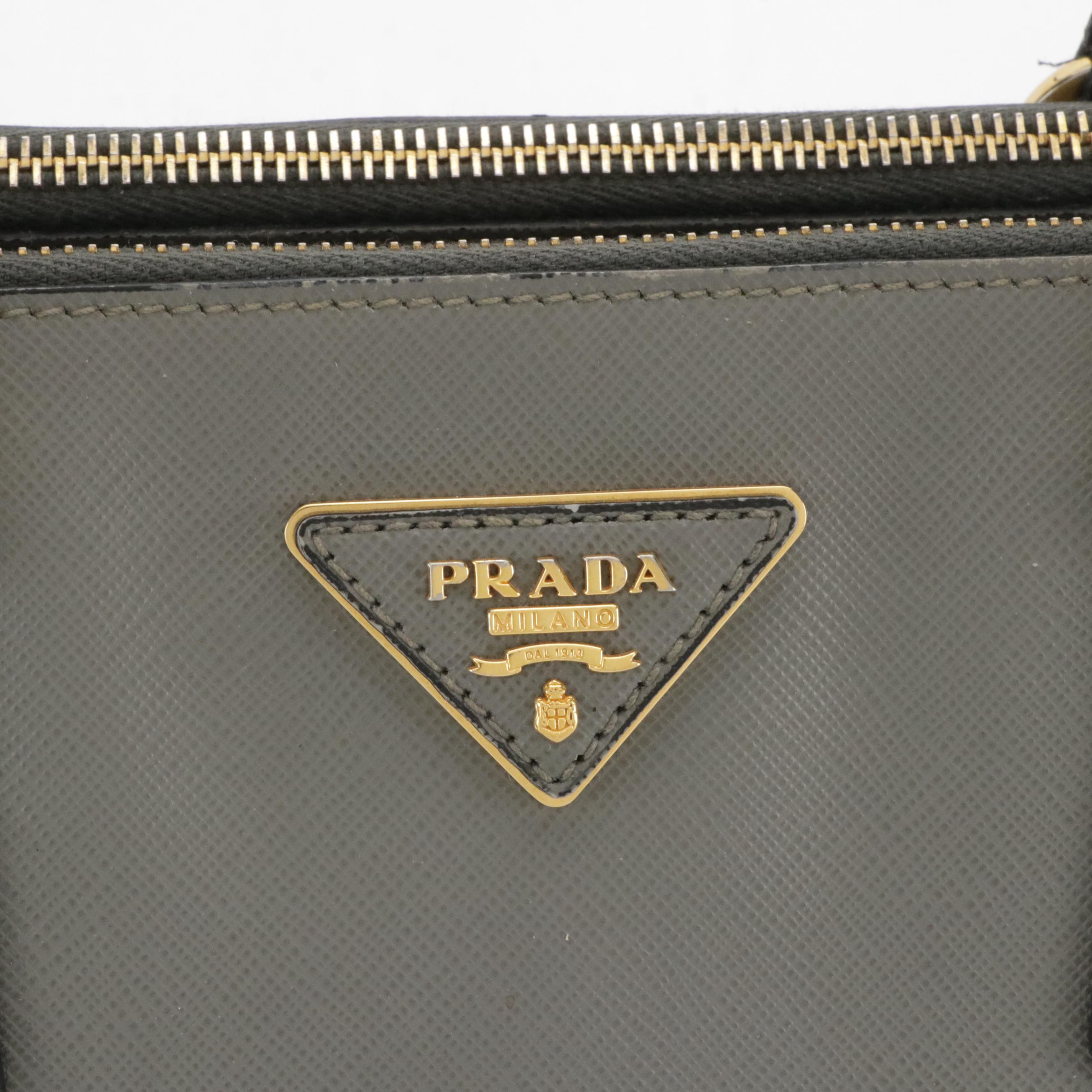 Prada Double Zip Galleria Tote Bag in Gray and Black Saffiano Lux Leather