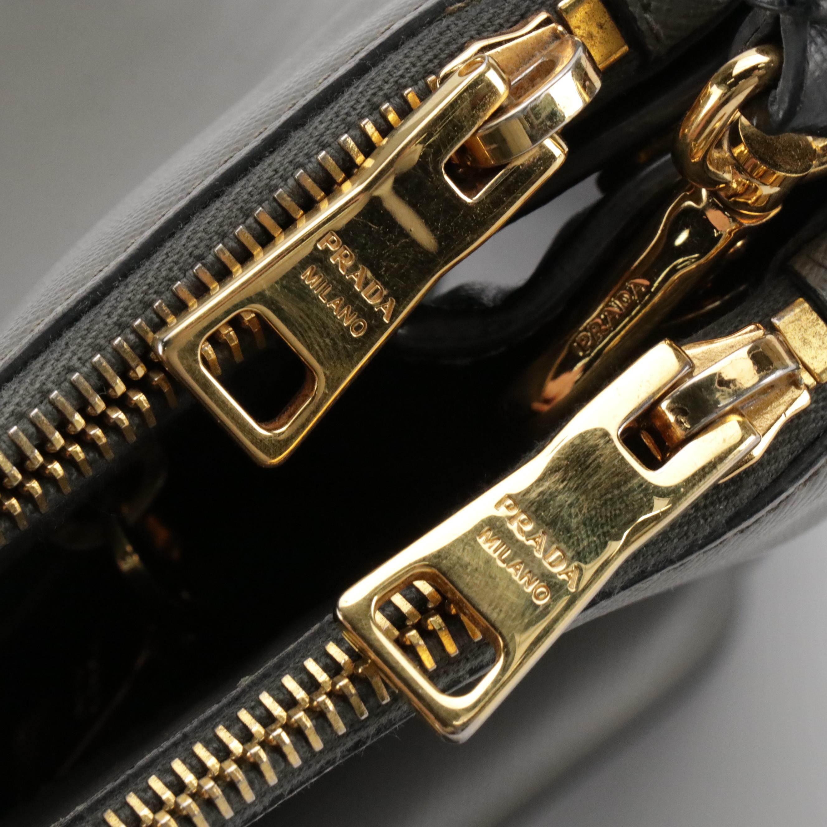 Prada Double Zip Galleria Tote Bag in Gray and Black Saffiano Lux Leather