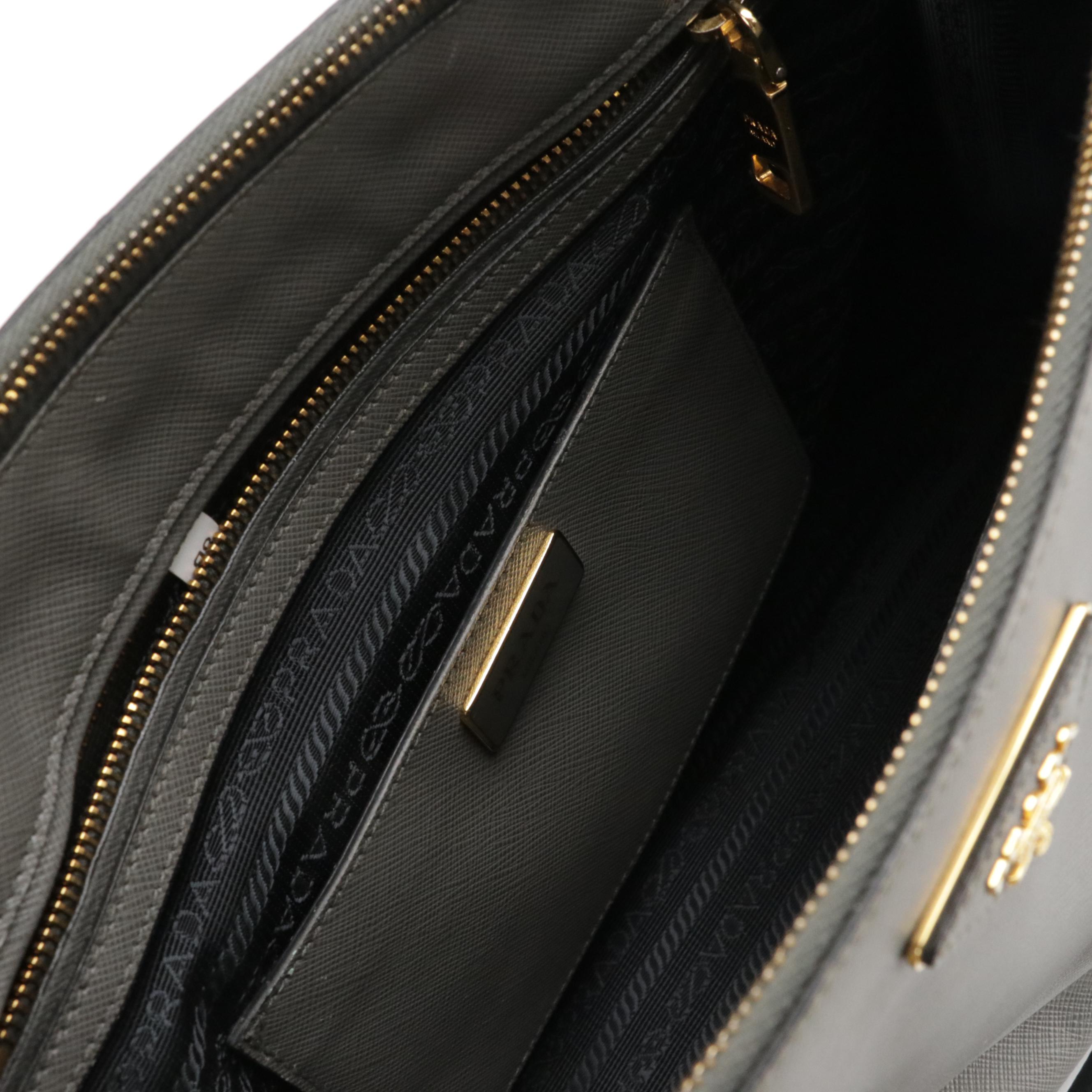 Prada Double Zip Galleria Tote Bag in Gray and Black Saffiano Lux Leather