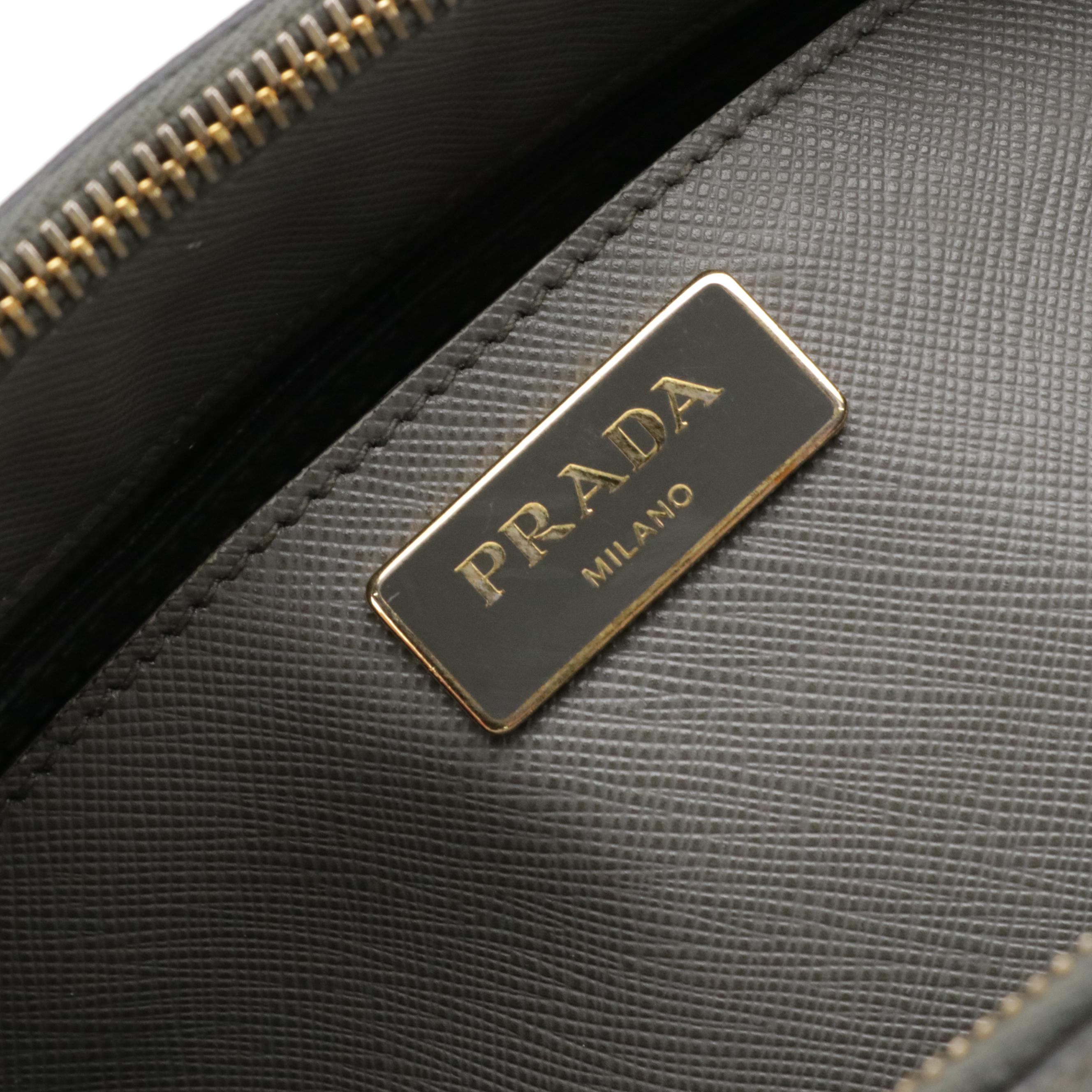 Prada Double Zip Galleria Tote Bag in Gray and Black Saffiano Lux Leather