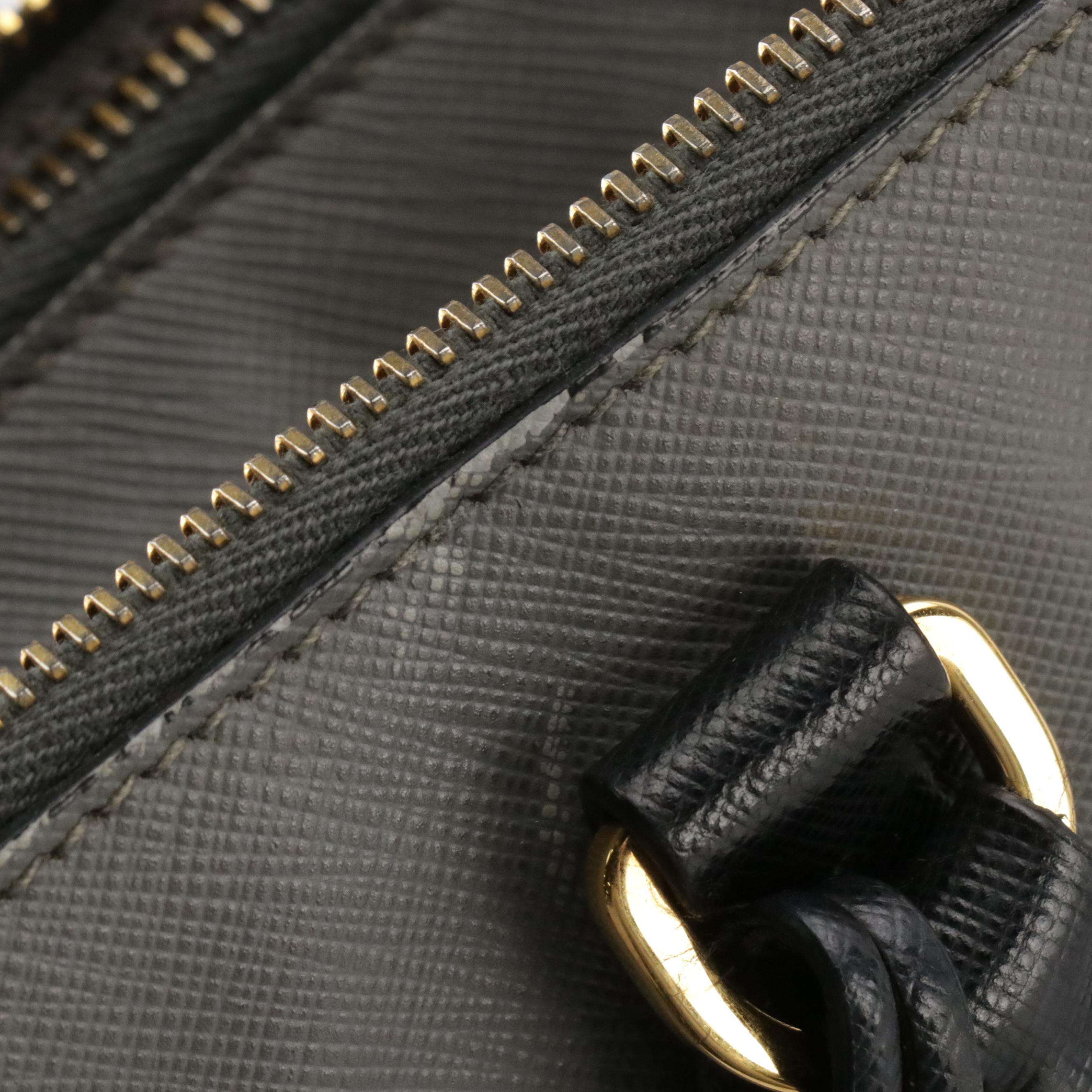 Prada Double Zip Galleria Tote Bag in Gray and Black Saffiano Lux Leather