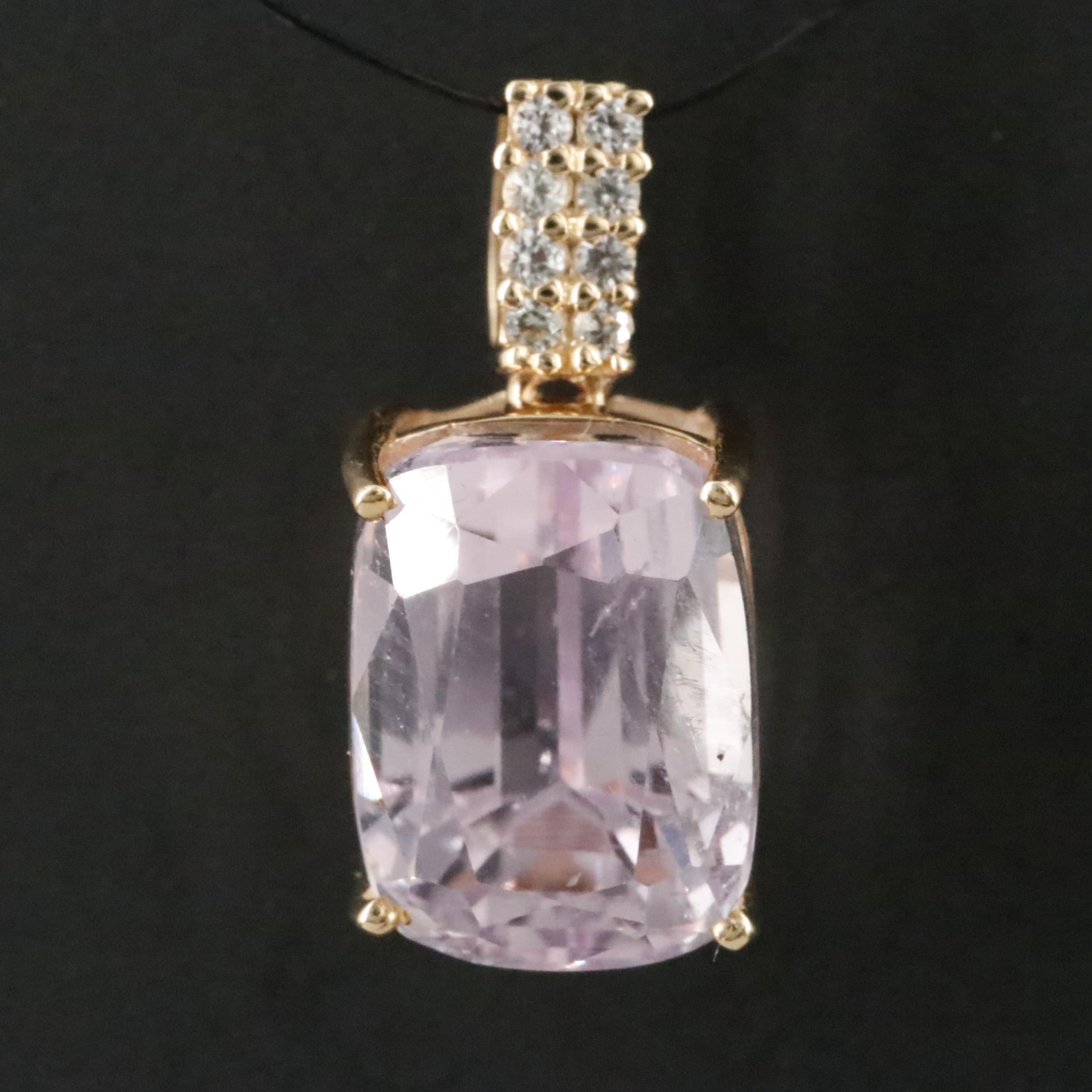 14K 6.46 CT Kunzite and White Sapphire Pendant with IGI Jewelry Report