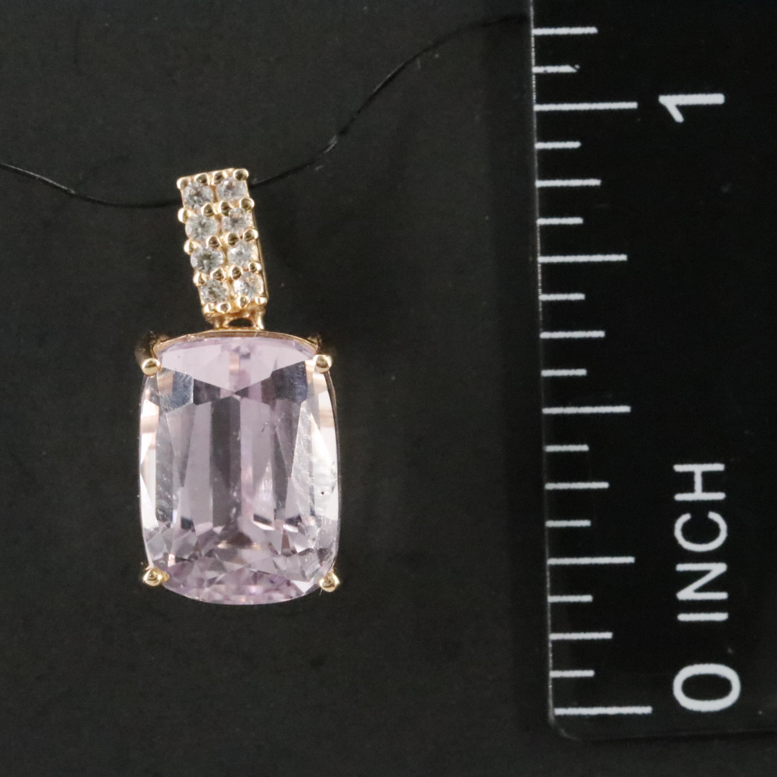 14K 6.46 CT Kunzite and White Sapphire Pendant with IGI Jewelry Report