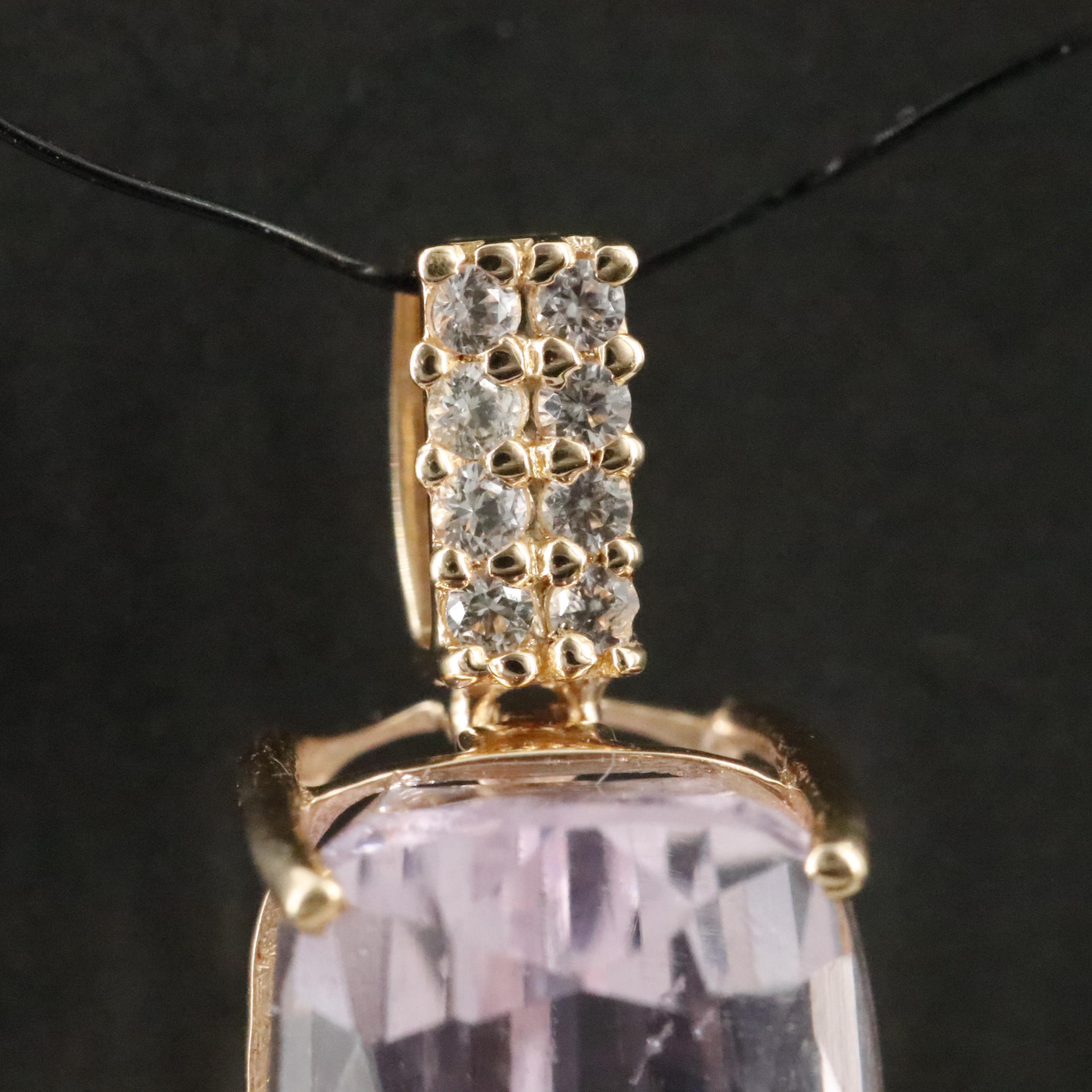 14K 6.46 CT Kunzite and White Sapphire Pendant with IGI Jewelry Report