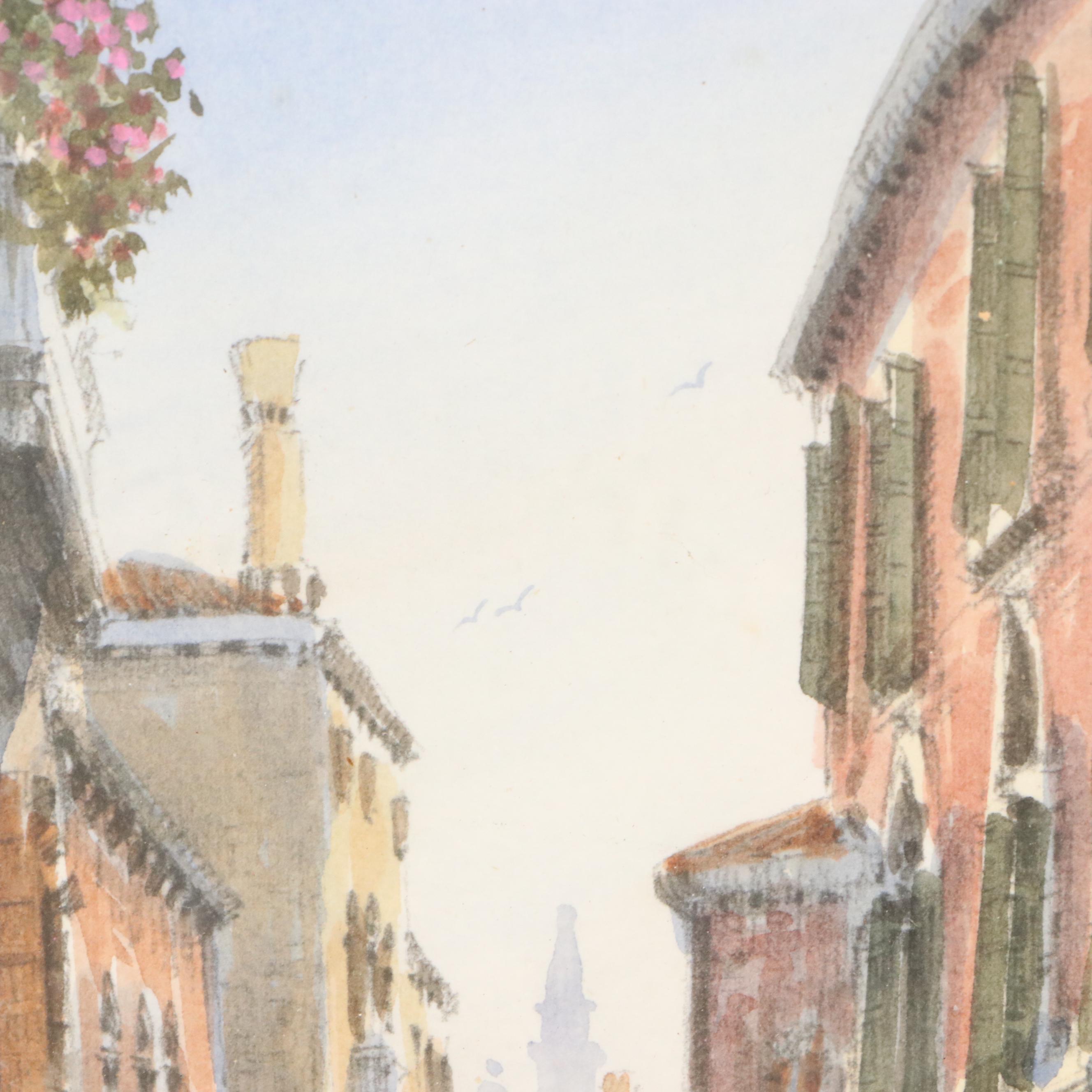 Watercolor Painting of Venetian Canal Scene, 2005