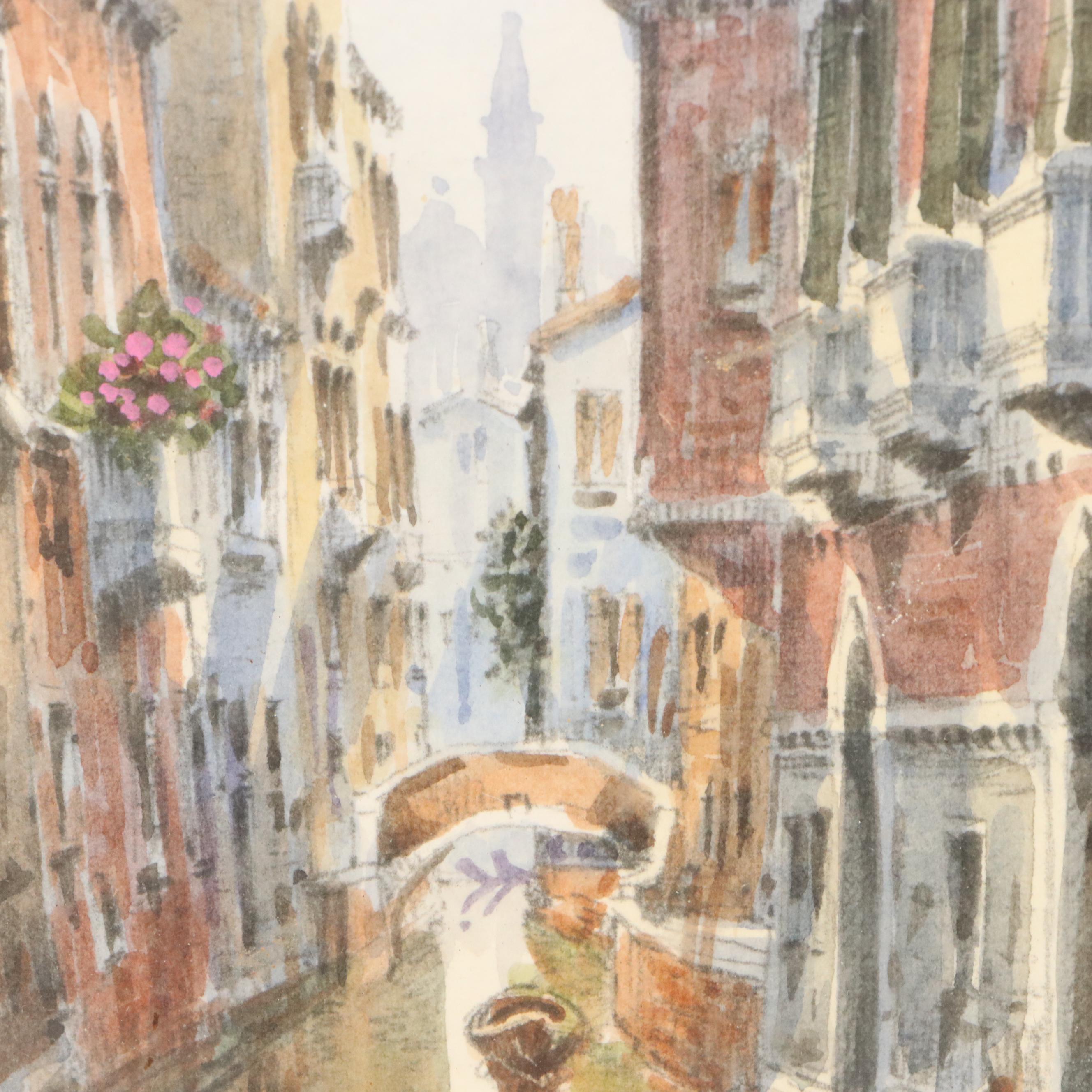 Watercolor Painting of Venetian Canal Scene, 2005
