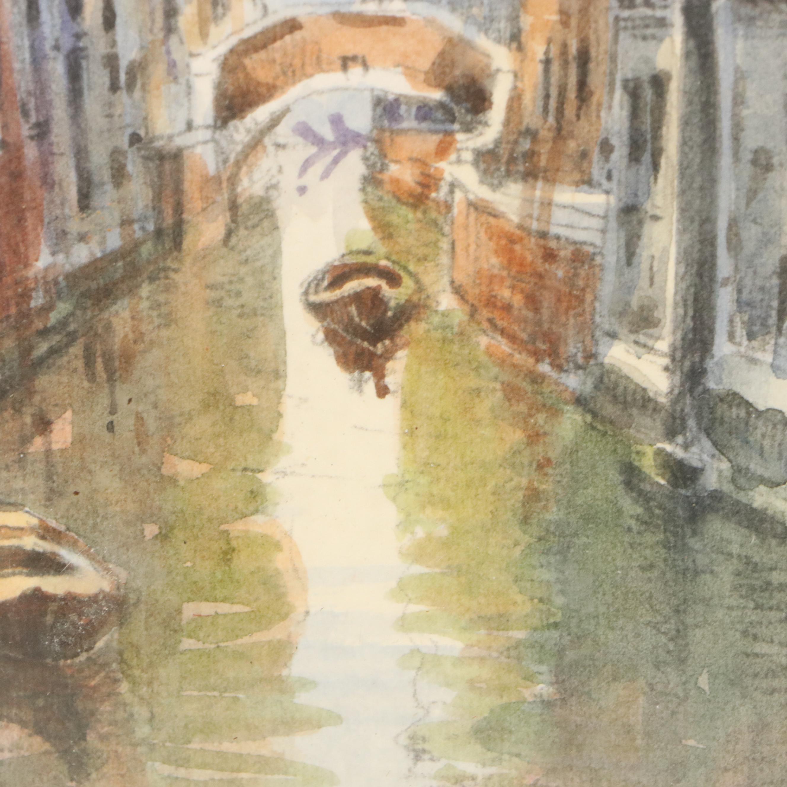 Watercolor Painting of Venetian Canal Scene, 2005