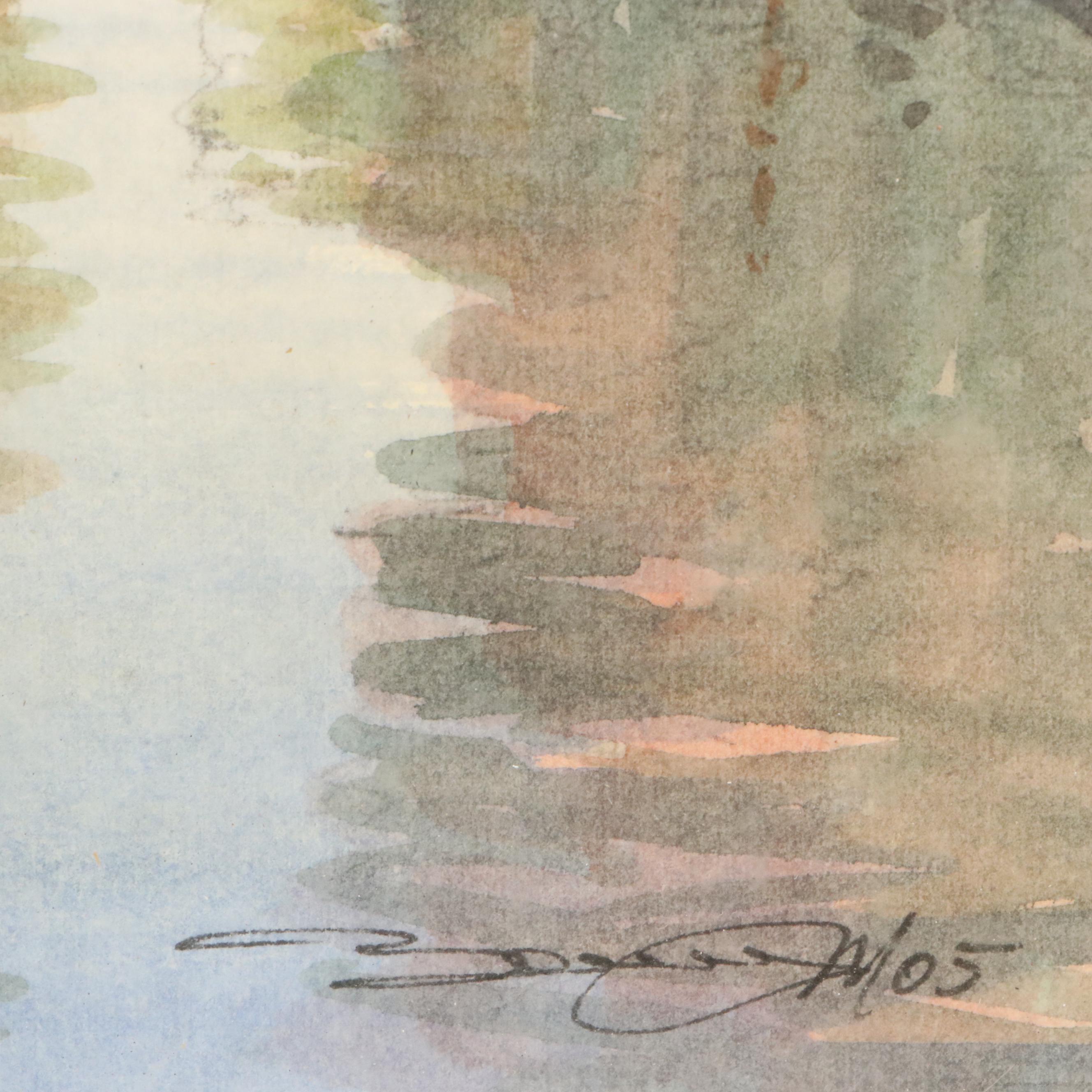 Watercolor Painting of Venetian Canal Scene, 2005