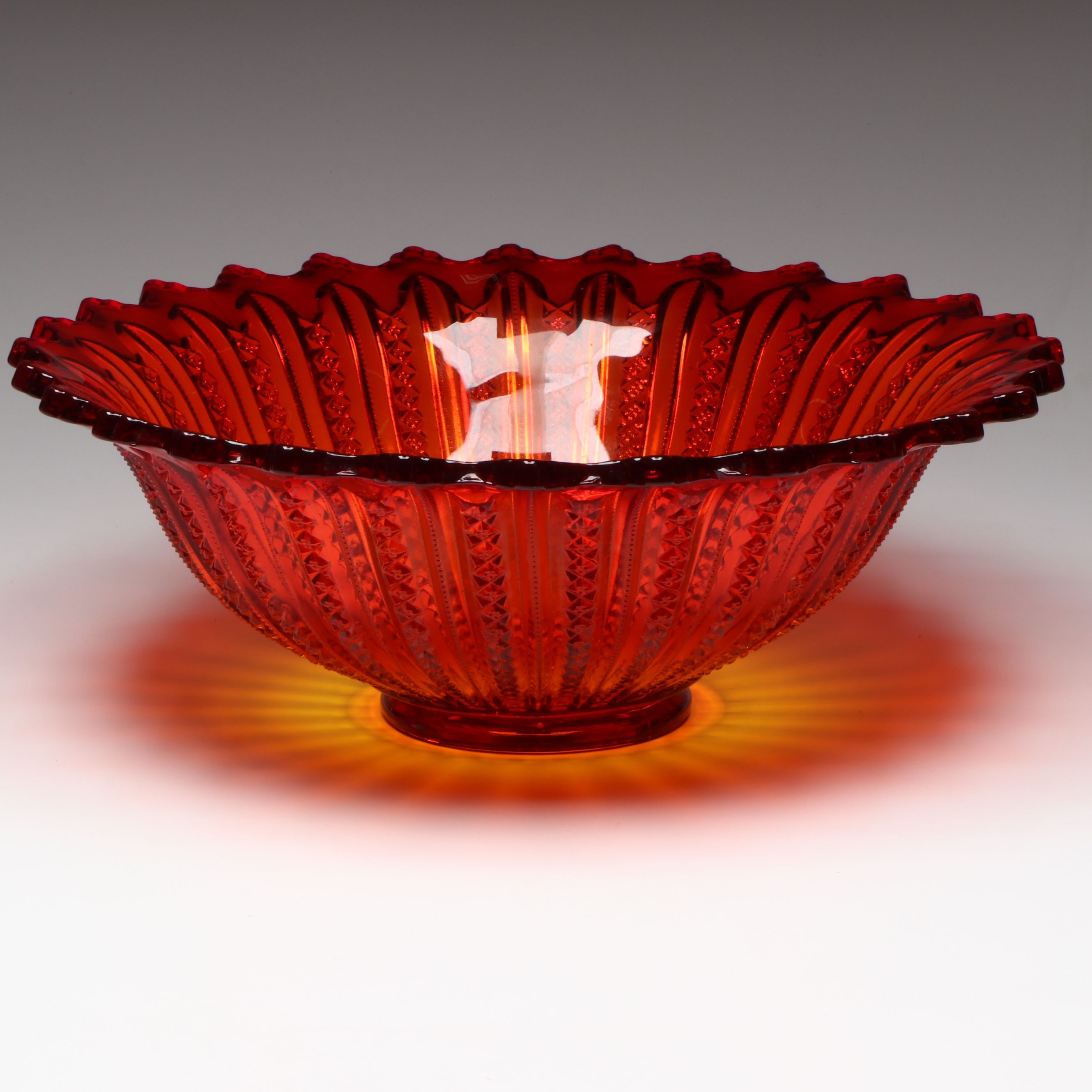 Tiara Indiana Glass Company "Mardi Gras" Amberina Glass Punch Bowl and Tray