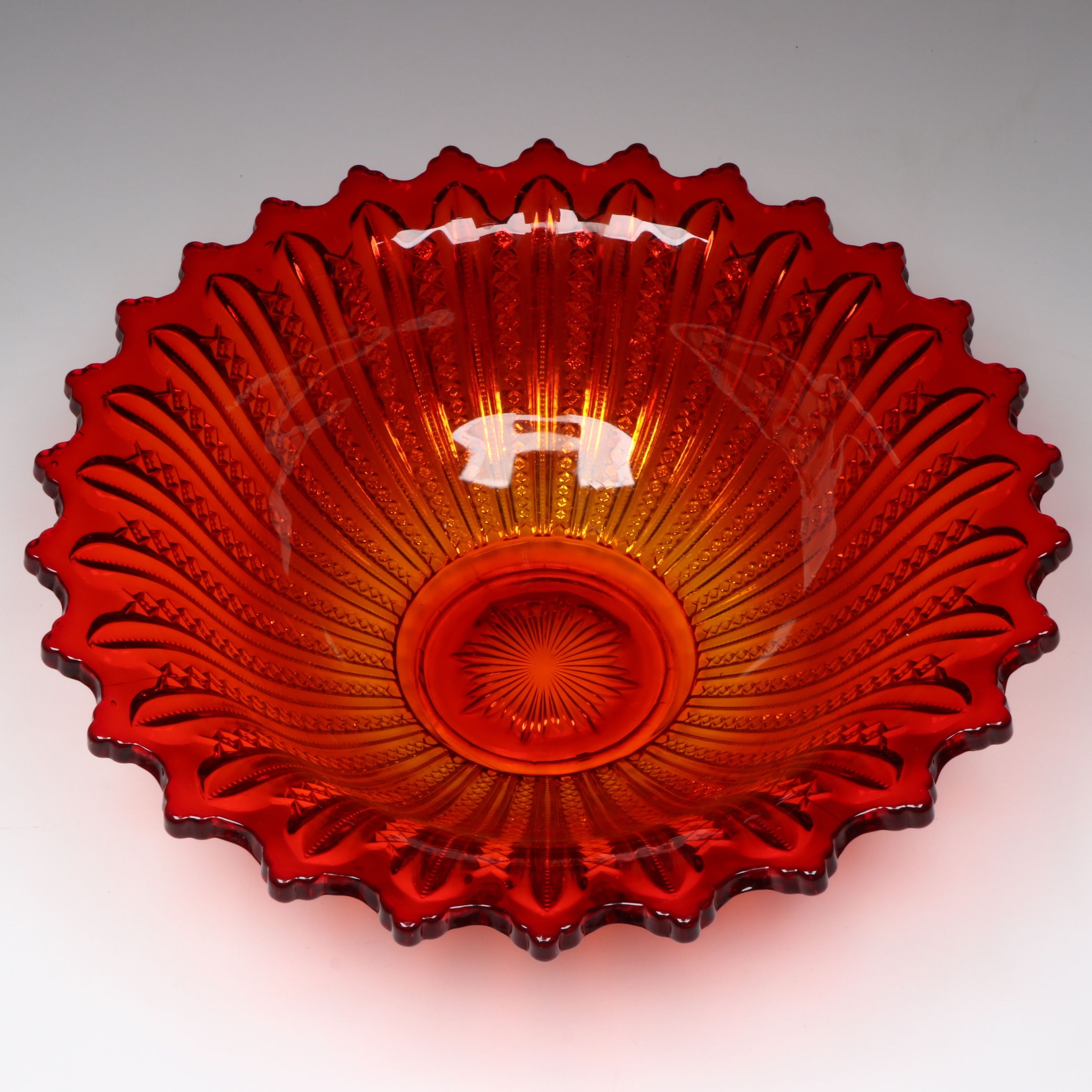 Tiara Indiana Glass Company "Mardi Gras" Amberina Glass Punch Bowl and Tray