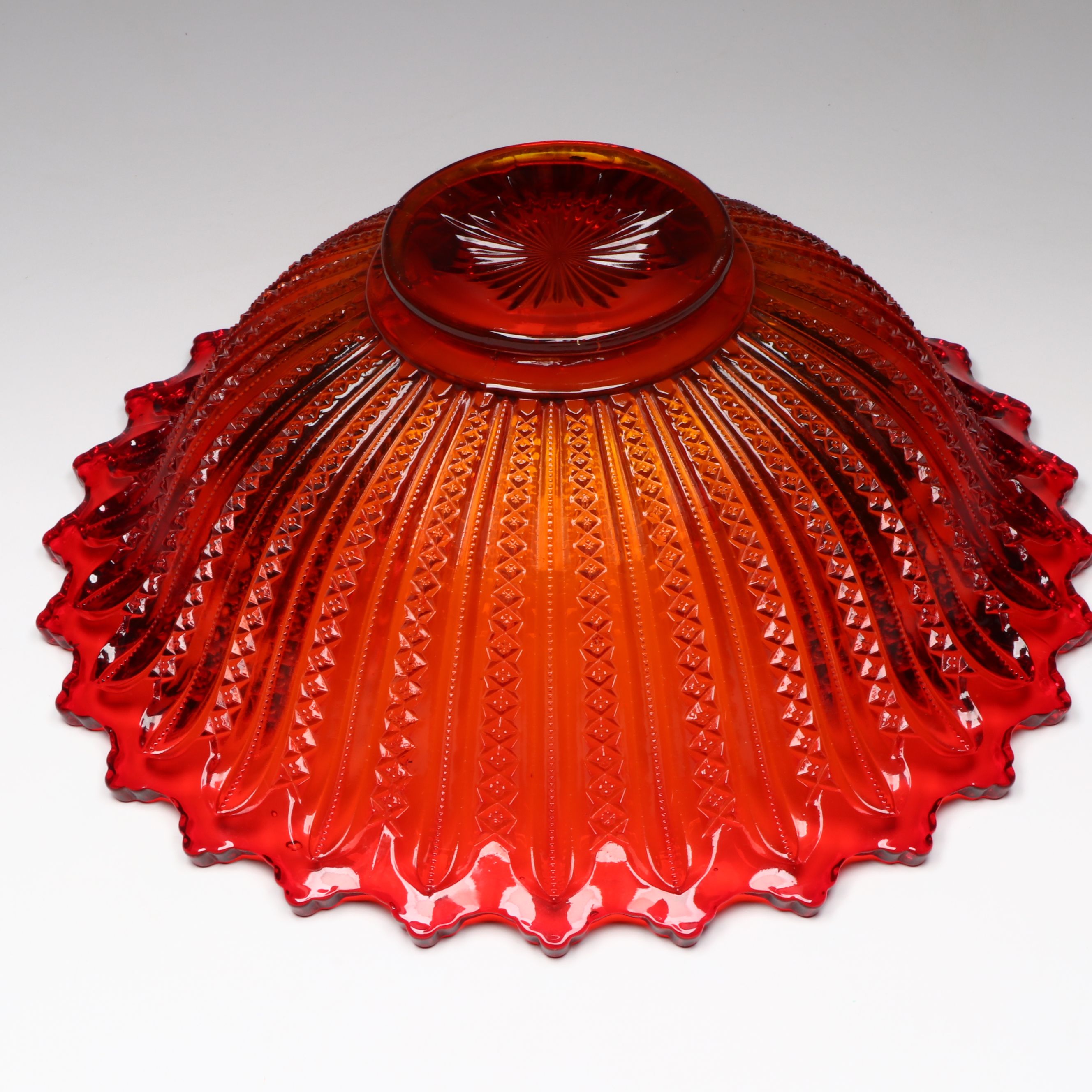 Tiara Indiana Glass Company "Mardi Gras" Amberina Glass Punch Bowl and Tray