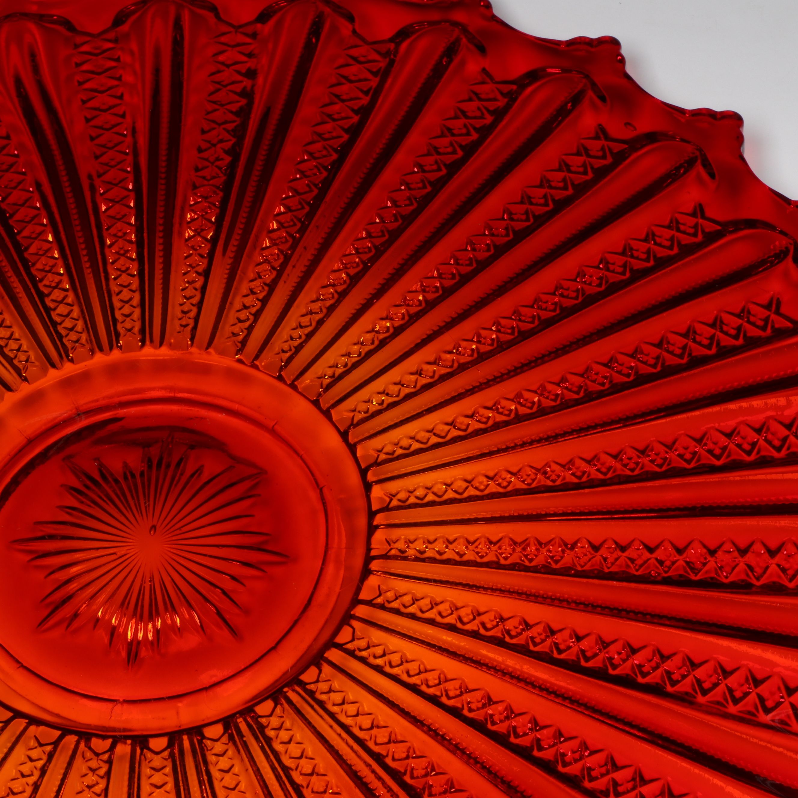 Tiara Indiana Glass Company "Mardi Gras" Amberina Glass Punch Bowl and Tray