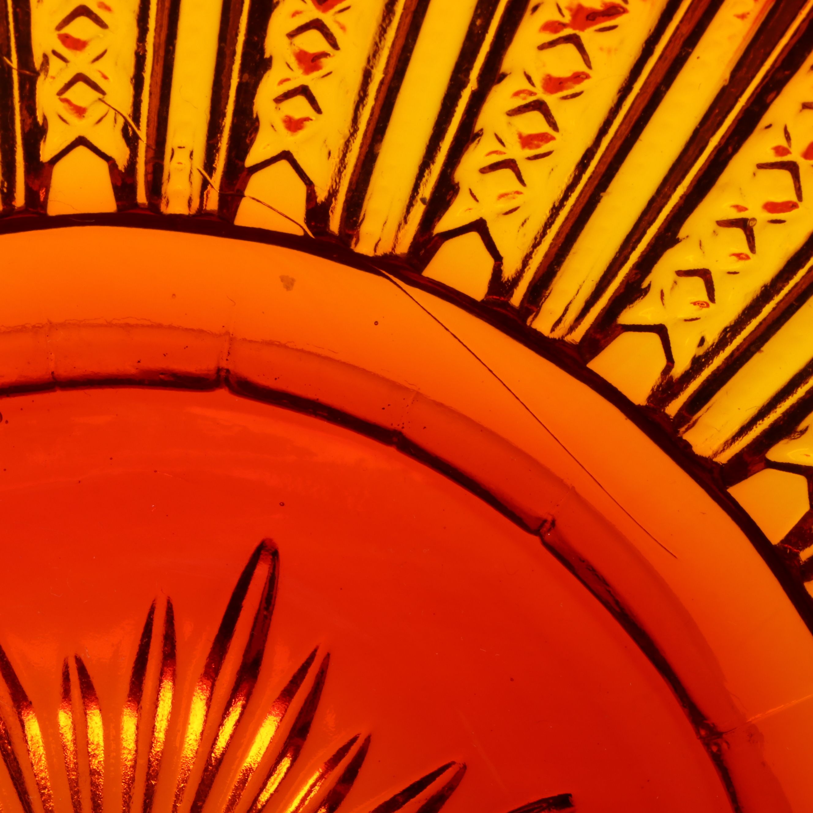 Tiara Indiana Glass Company "Mardi Gras" Amberina Glass Punch Bowl and Tray