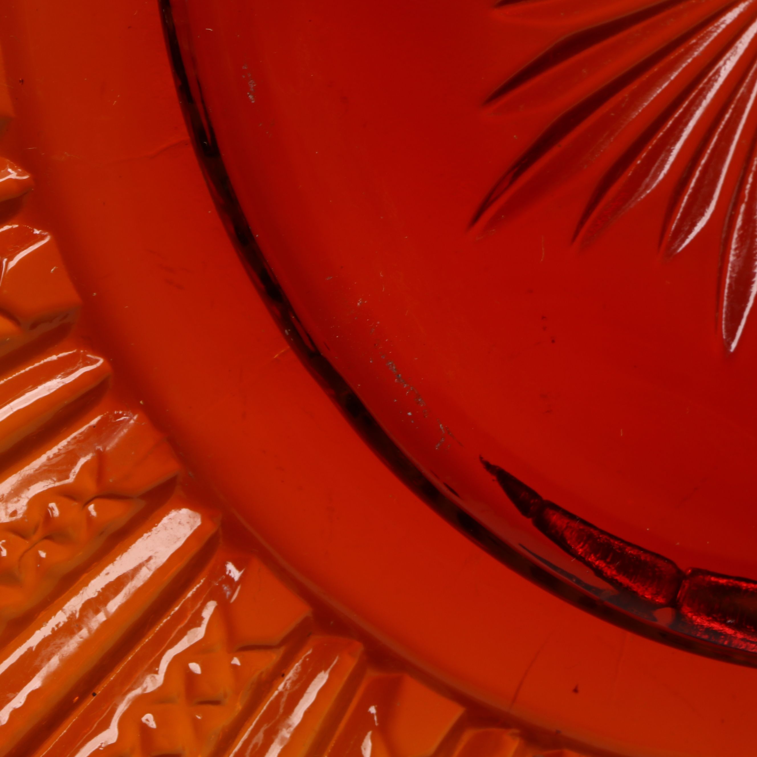 Tiara Indiana Glass Company "Mardi Gras" Amberina Glass Punch Bowl and Tray