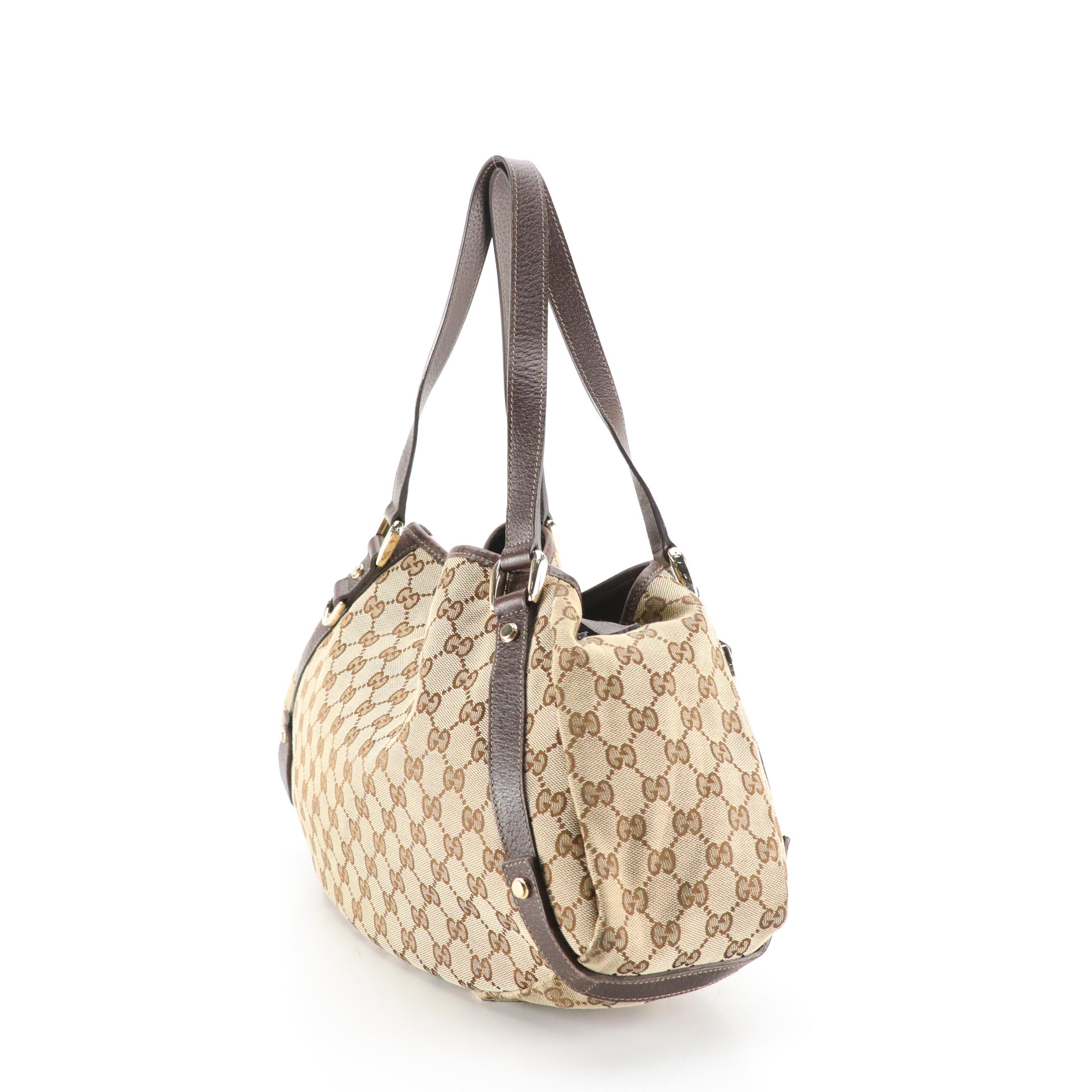 Gucci Abbey D-Ring Shoulder Bag in GG Canvas and Dark Brown Cinghiale Leather