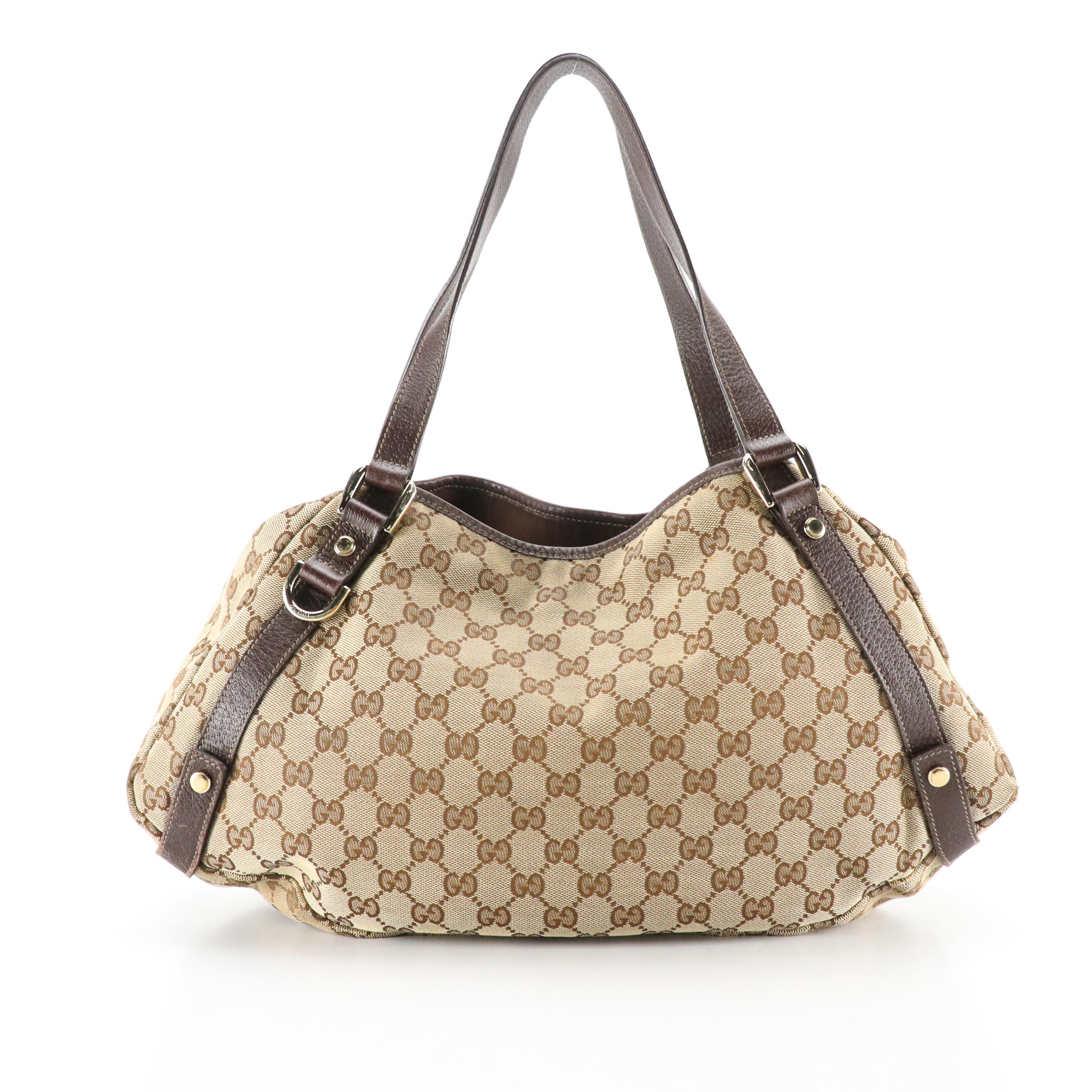 Gucci Abbey D-Ring Shoulder Bag in GG Canvas and Dark Brown Cinghiale Leather