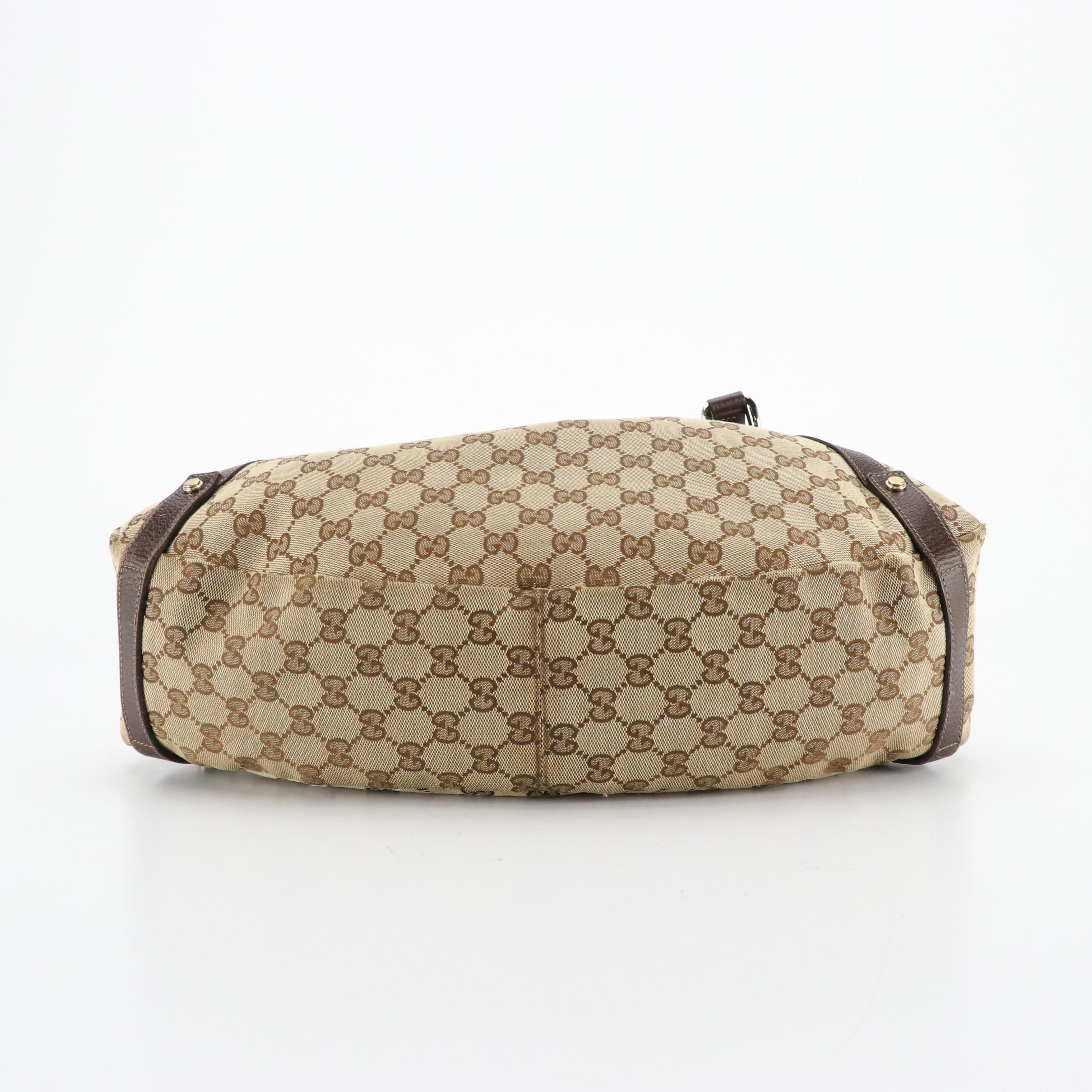 Gucci Abbey D-Ring Shoulder Bag in GG Canvas and Dark Brown Cinghiale Leather