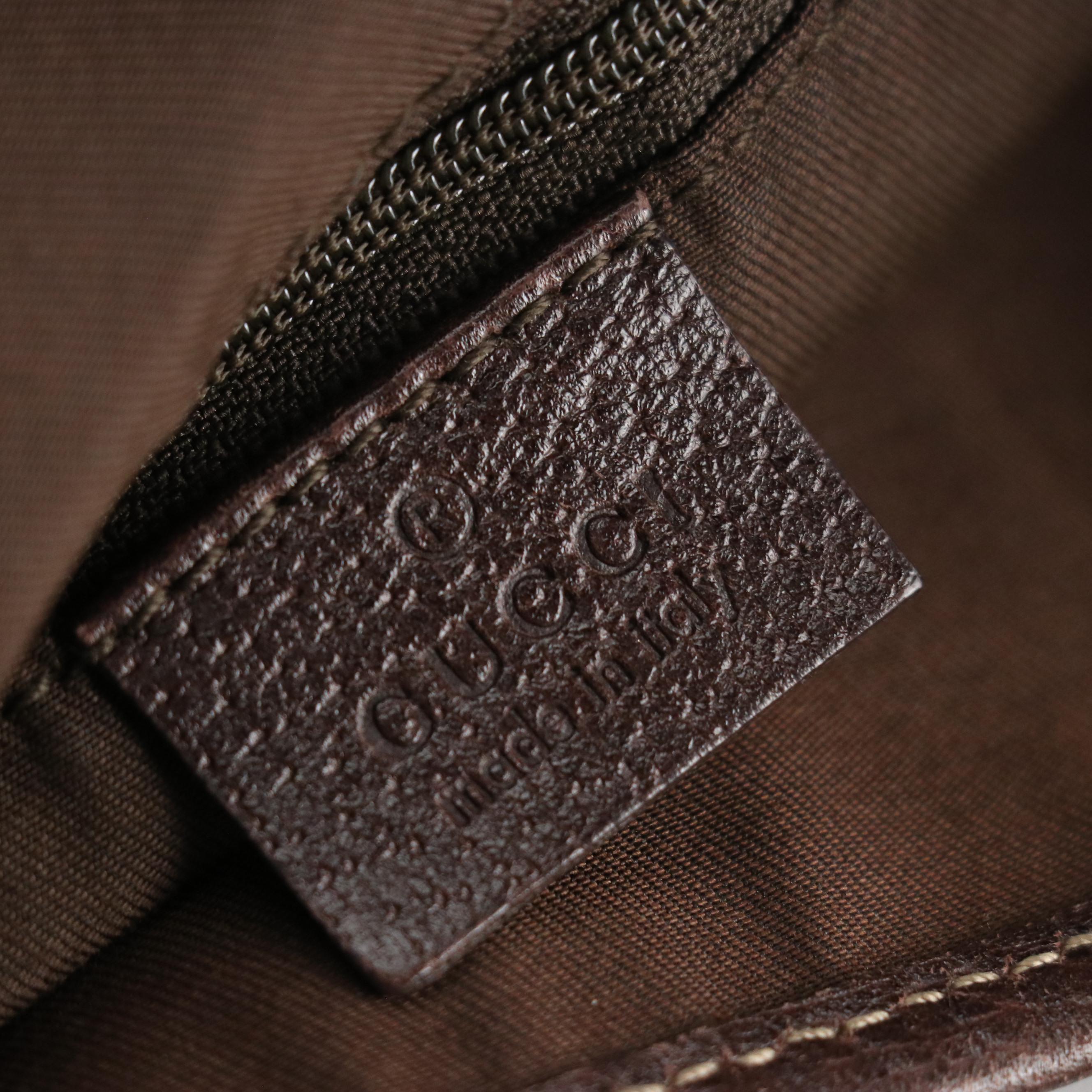 Gucci Abbey D-Ring Shoulder Bag in GG Canvas and Dark Brown Cinghiale Leather