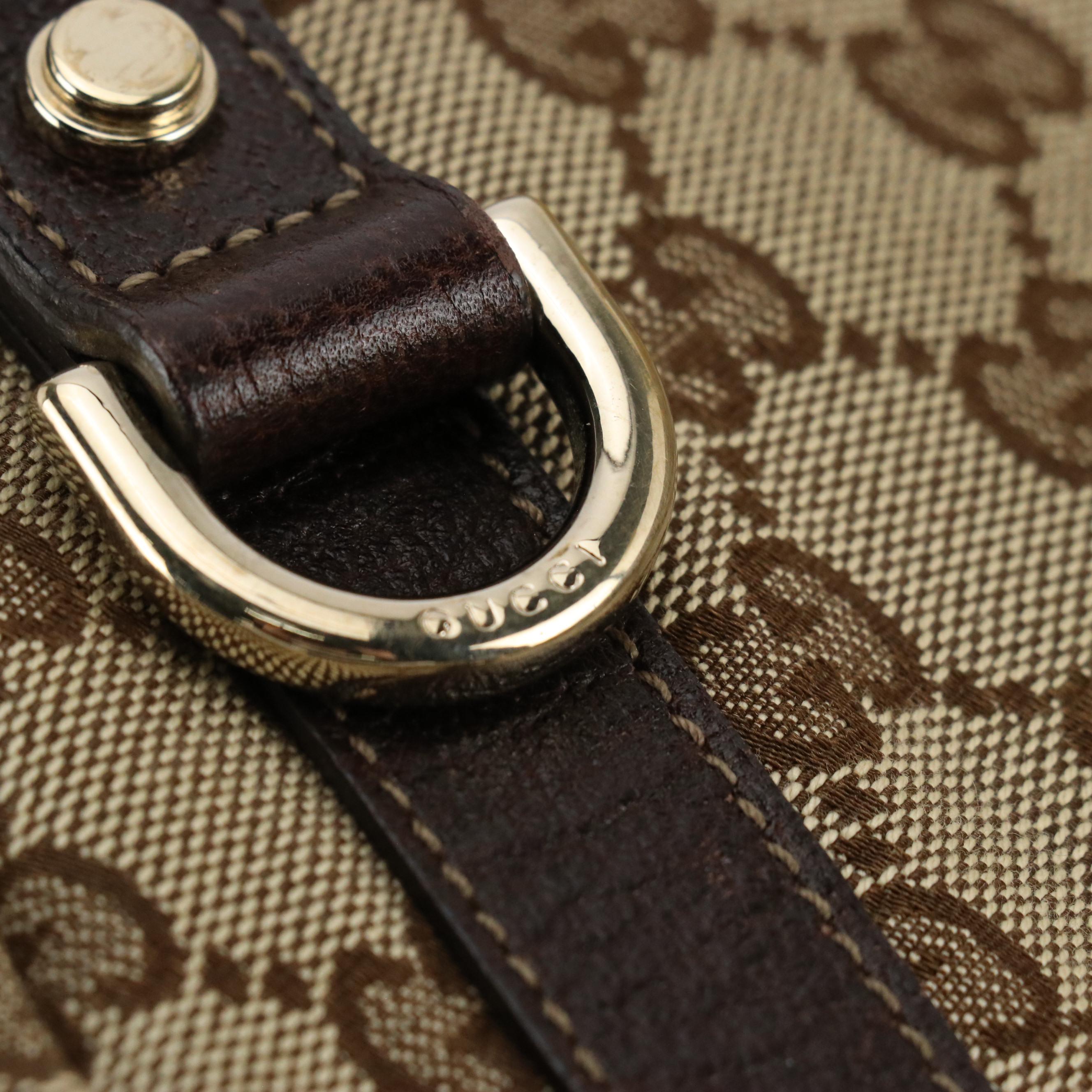 Gucci Abbey D-Ring Shoulder Bag in GG Canvas and Dark Brown Cinghiale Leather