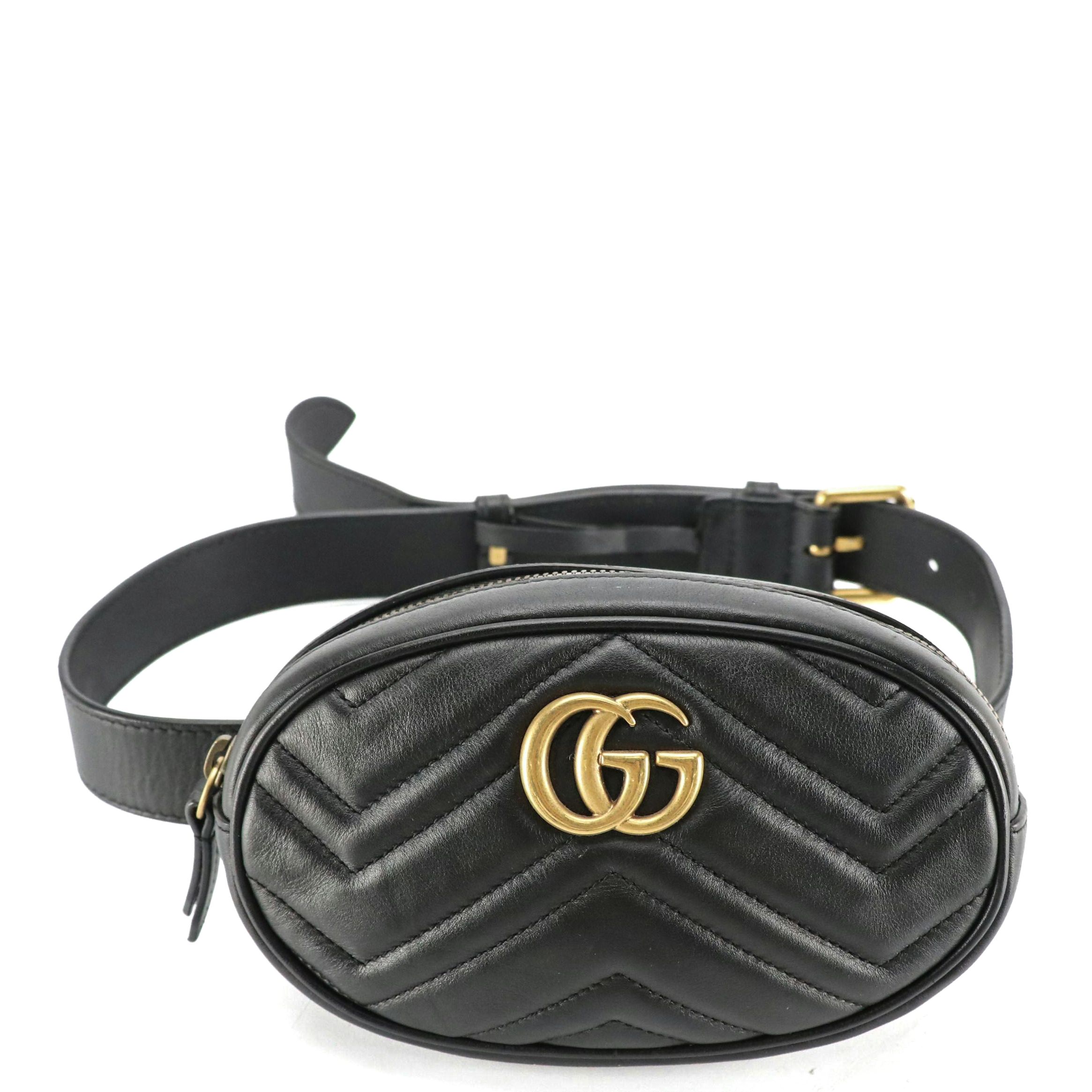 Gucci GG Marmont Belt Bag in Black Chevron Matelassé Leather
