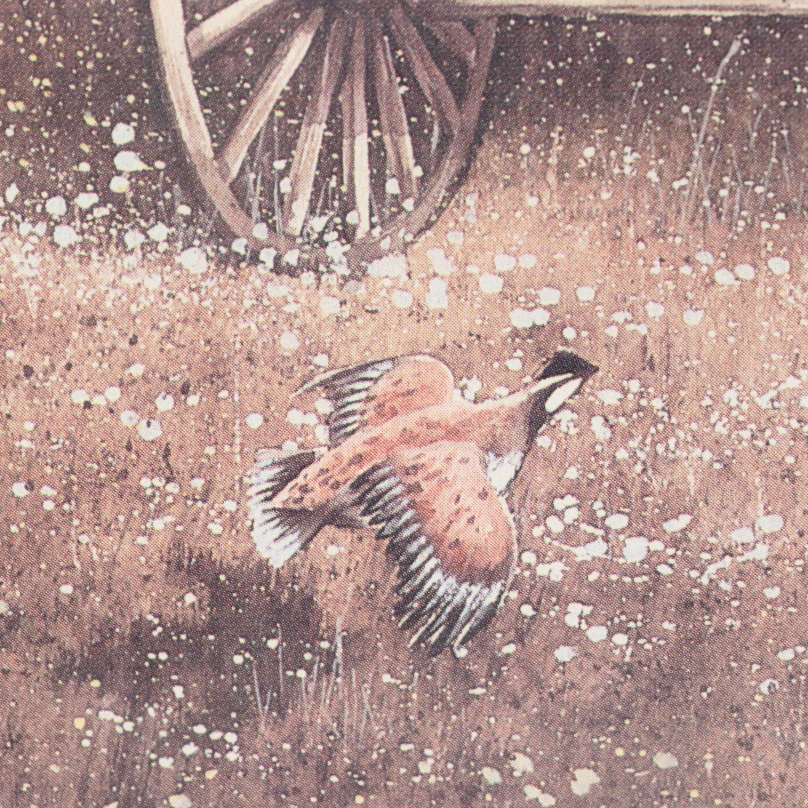 Offset Lithograph of Old Wagon and Quails, Late 20th Century