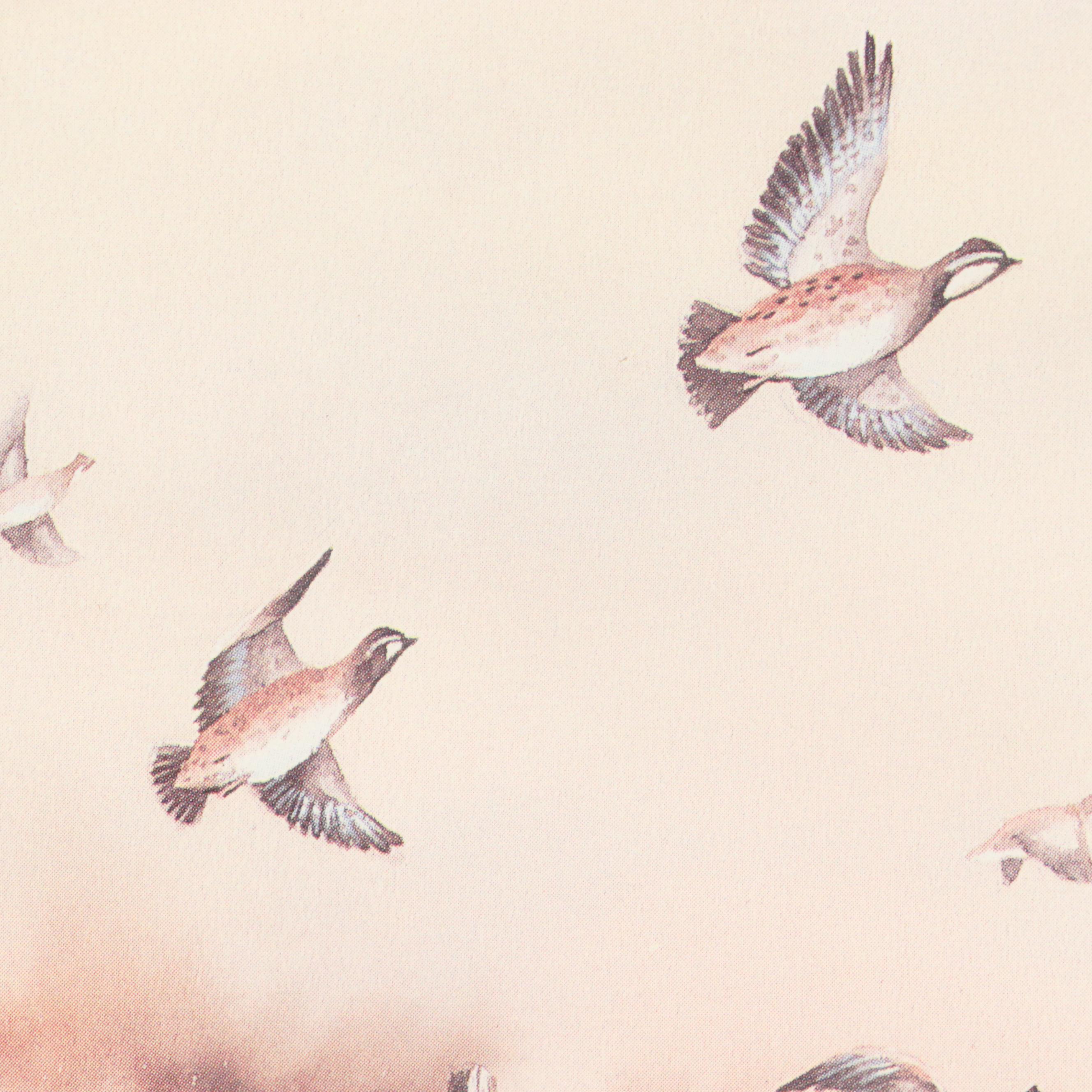 Offset Lithograph of Old Wagon and Quails, Late 20th Century