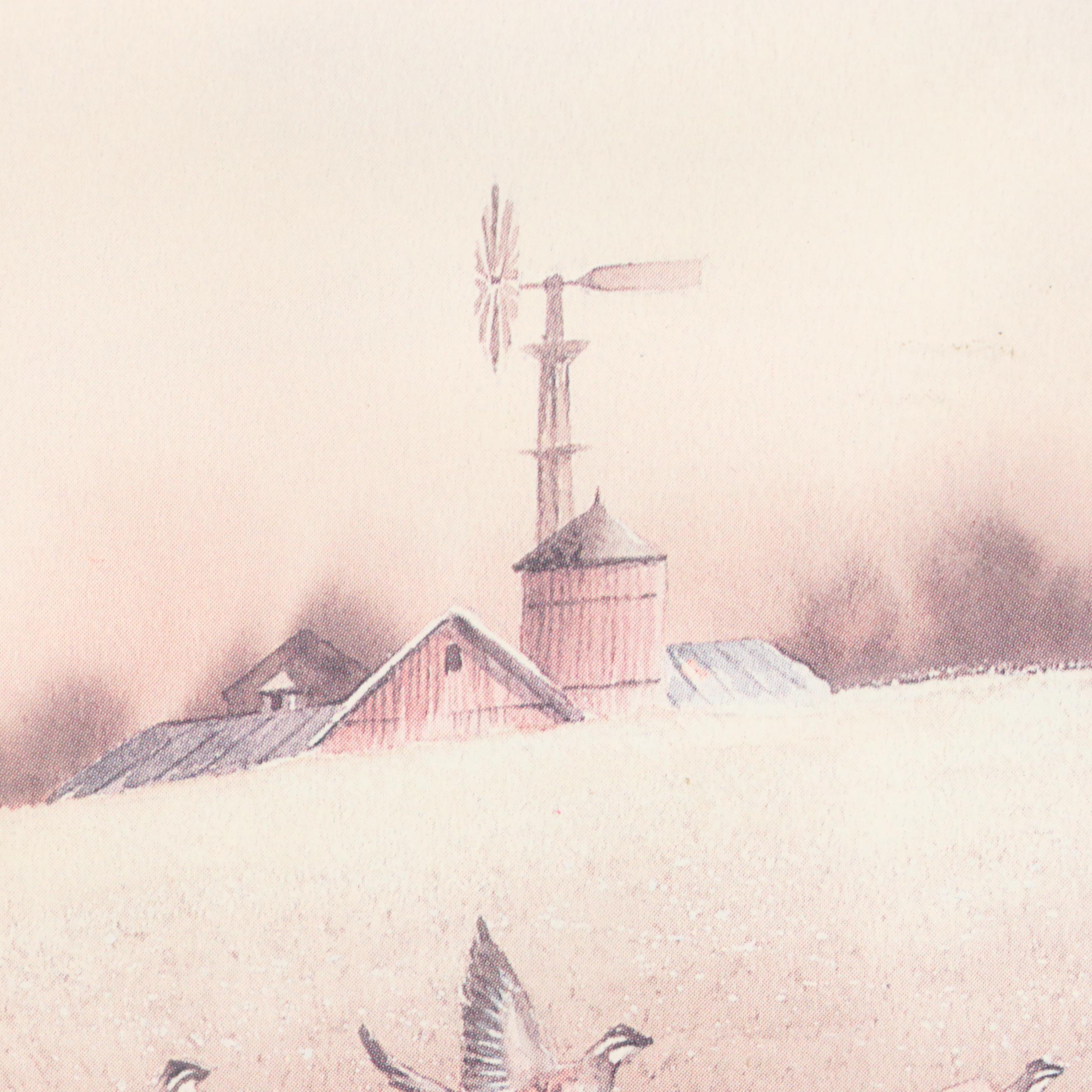 Offset Lithograph of Old Wagon and Quails, Late 20th Century