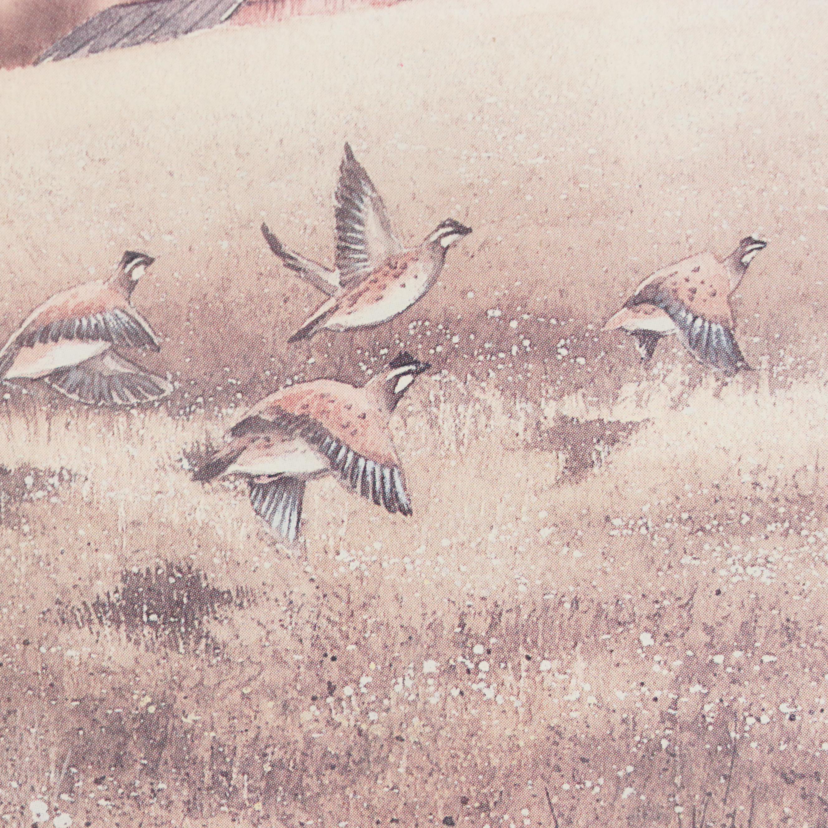 Offset Lithograph of Old Wagon and Quails, Late 20th Century