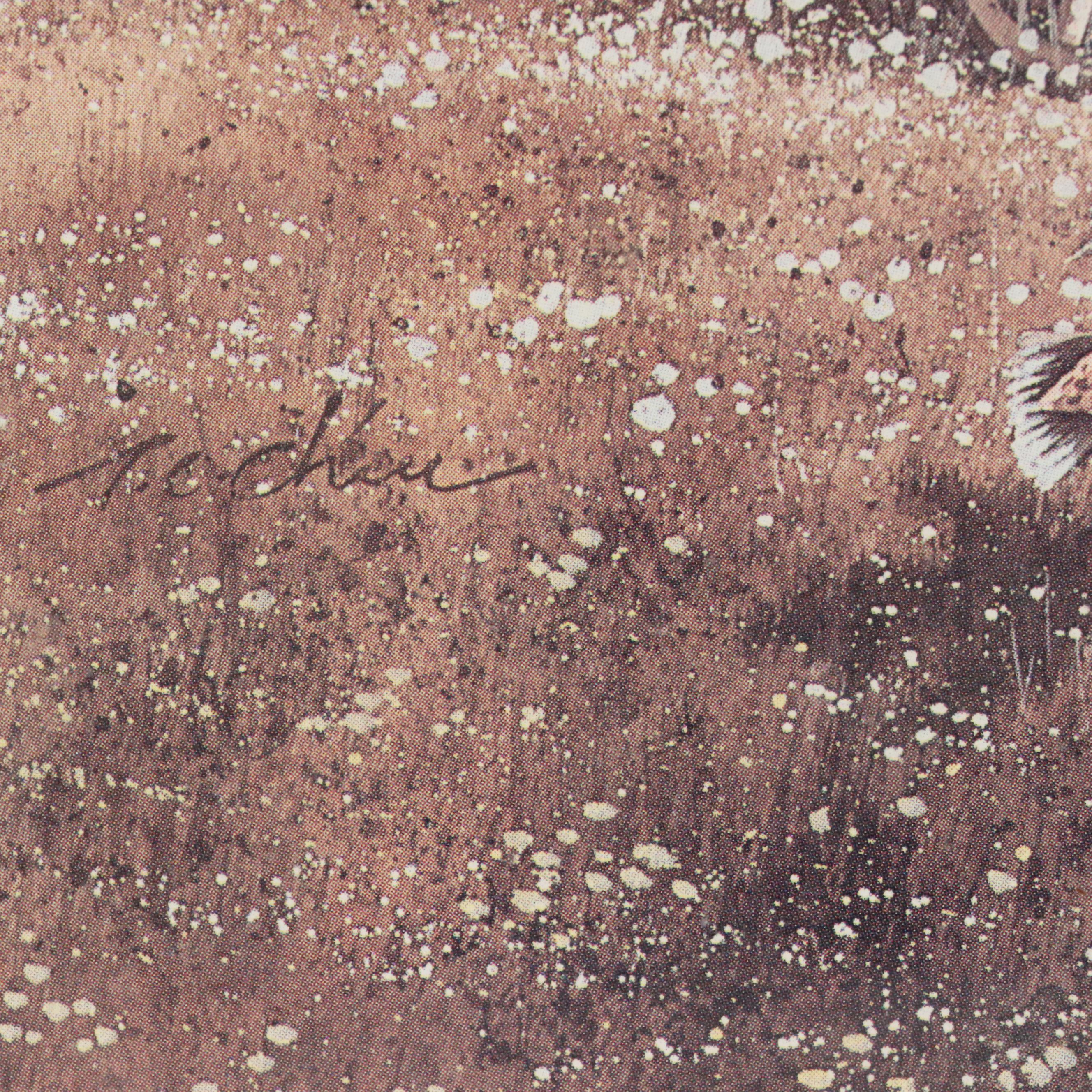 Offset Lithograph of Old Wagon and Quails, Late 20th Century