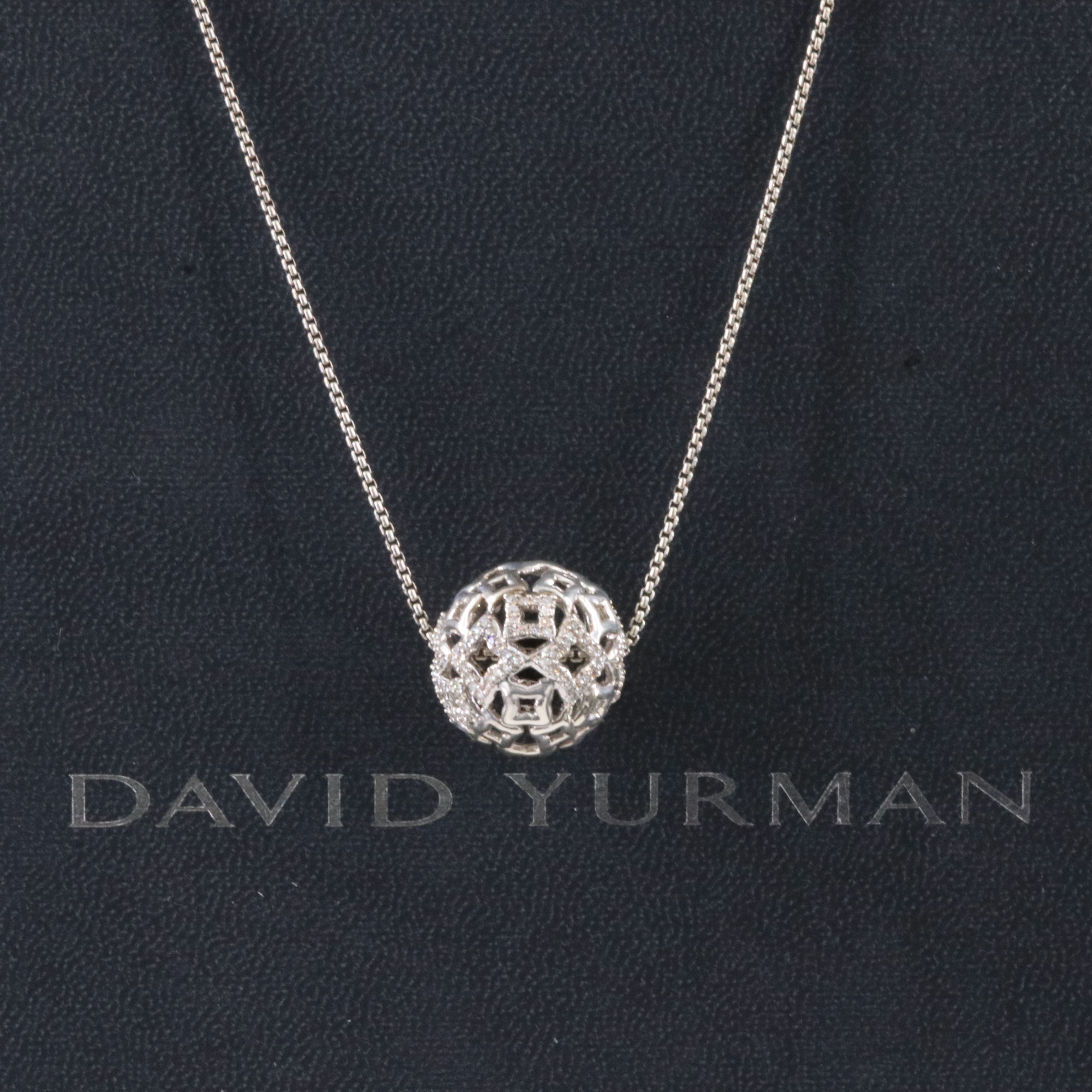 David Yurman Tapestry Quatrefoil Sterling 0.42 CTW Diamond Ball Necklace