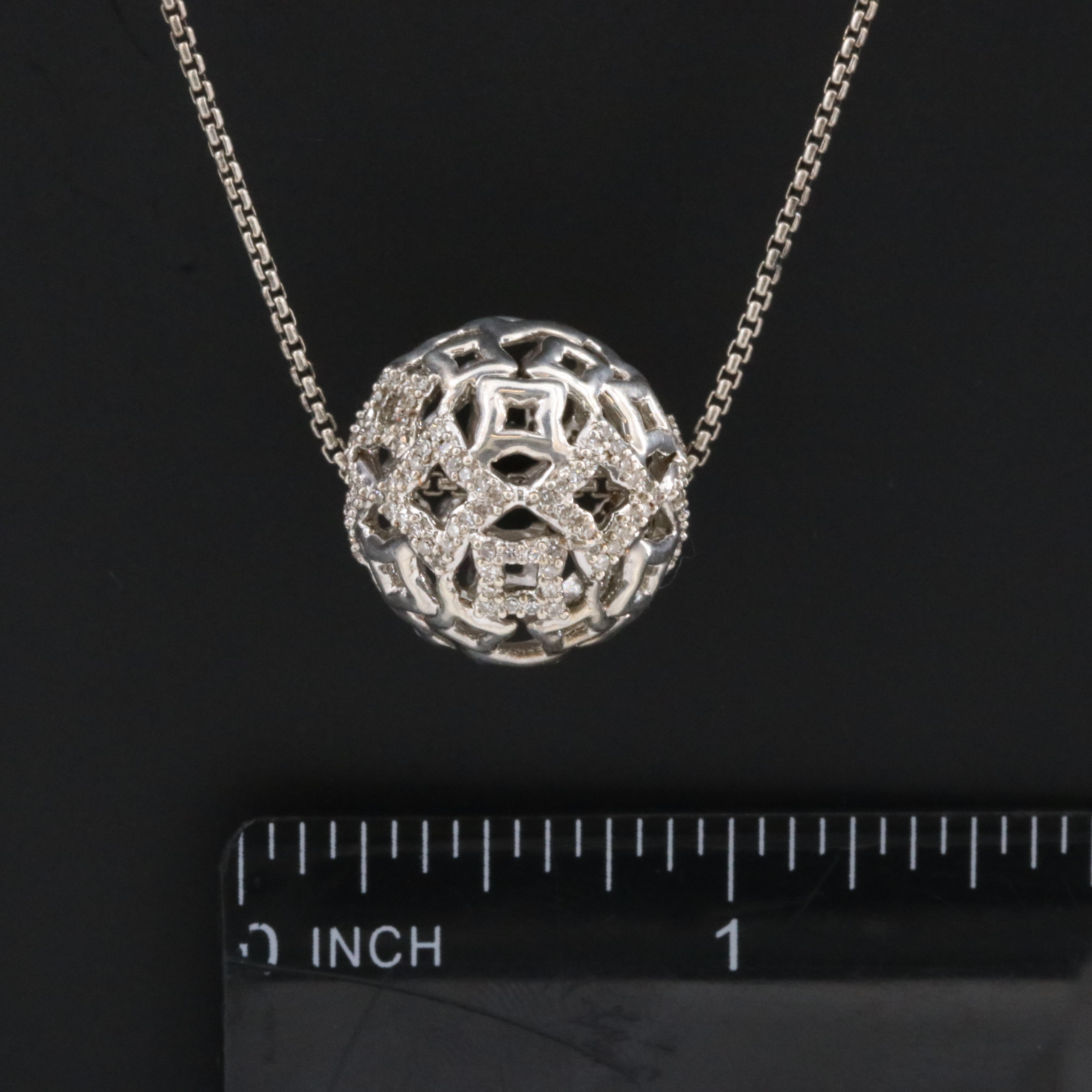 David Yurman Tapestry Quatrefoil Sterling 0.42 CTW Diamond Ball Necklace