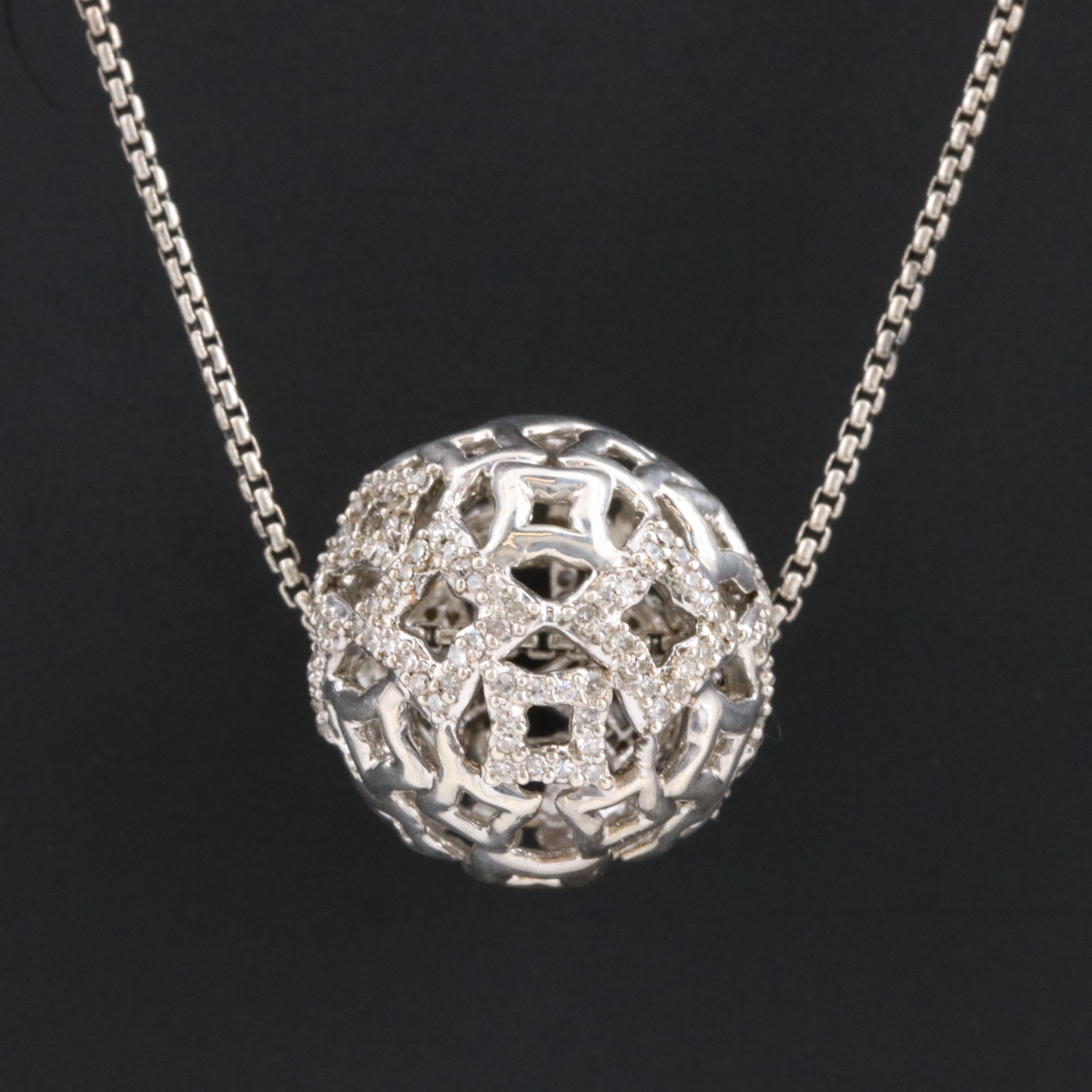 David Yurman Tapestry Quatrefoil Sterling 0.42 CTW Diamond Ball Necklace