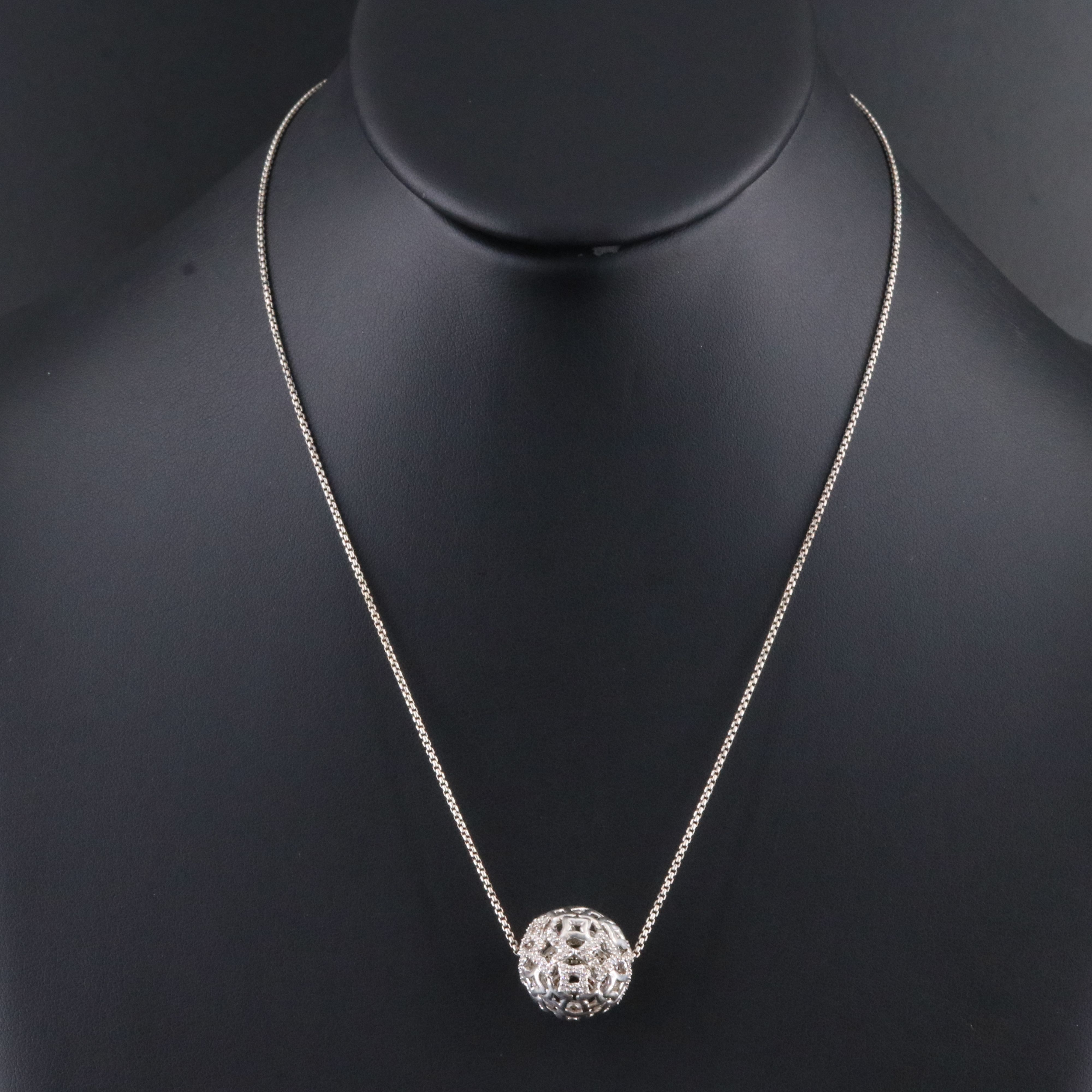 David Yurman Tapestry Quatrefoil Sterling 0.42 CTW Diamond Ball Necklace