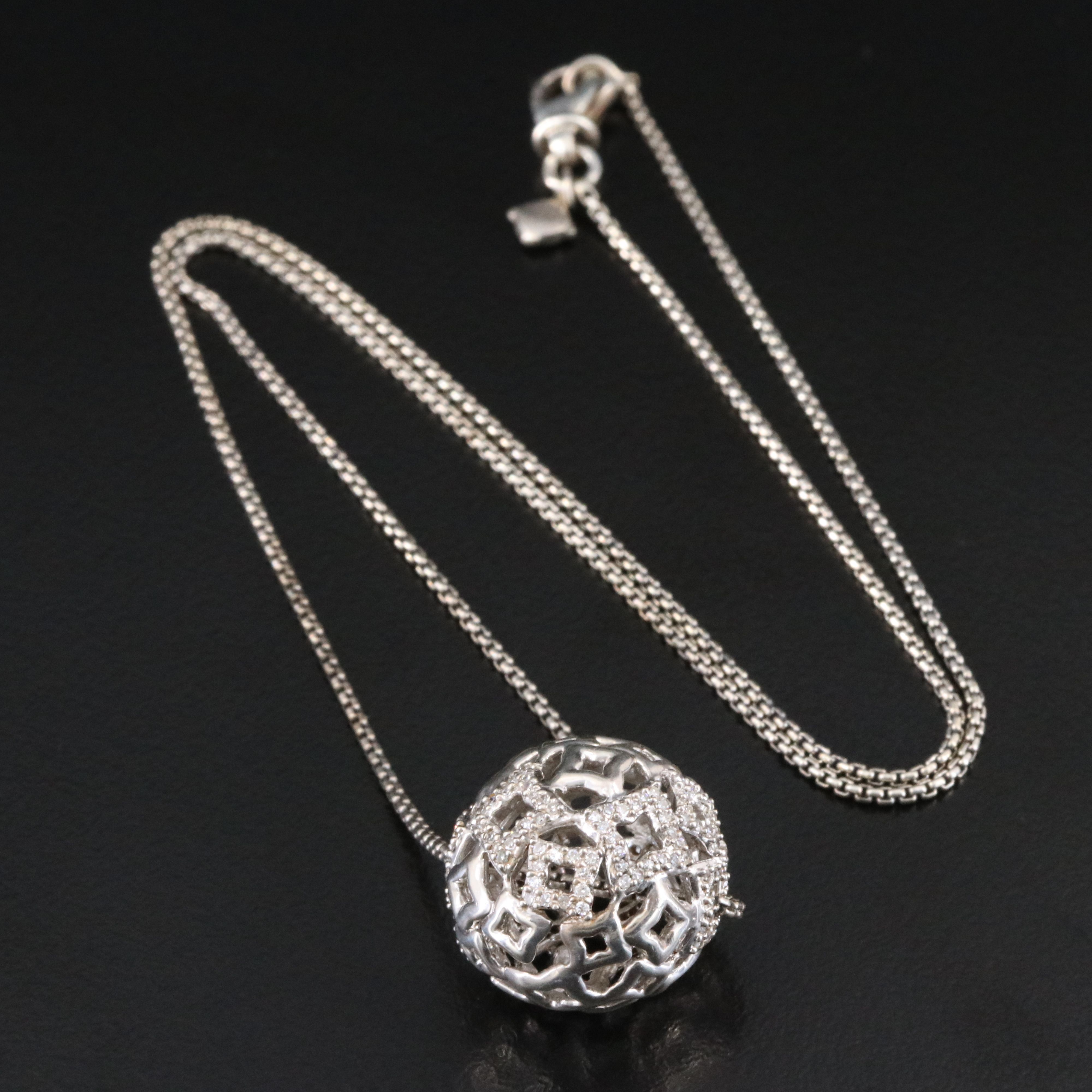 David Yurman Tapestry Quatrefoil Sterling 0.42 CTW Diamond Ball Necklace