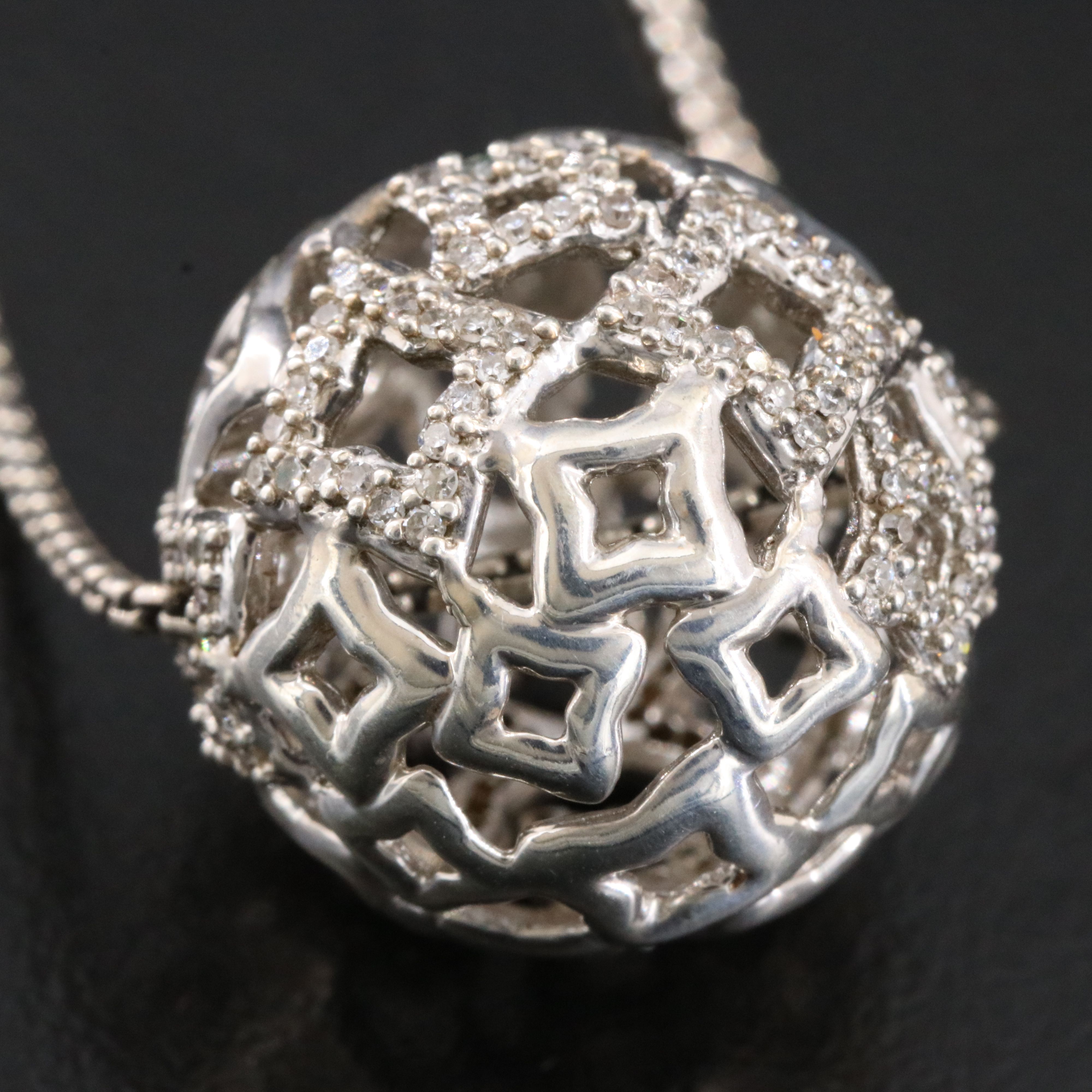 David Yurman Tapestry Quatrefoil Sterling 0.42 CTW Diamond Ball Necklace