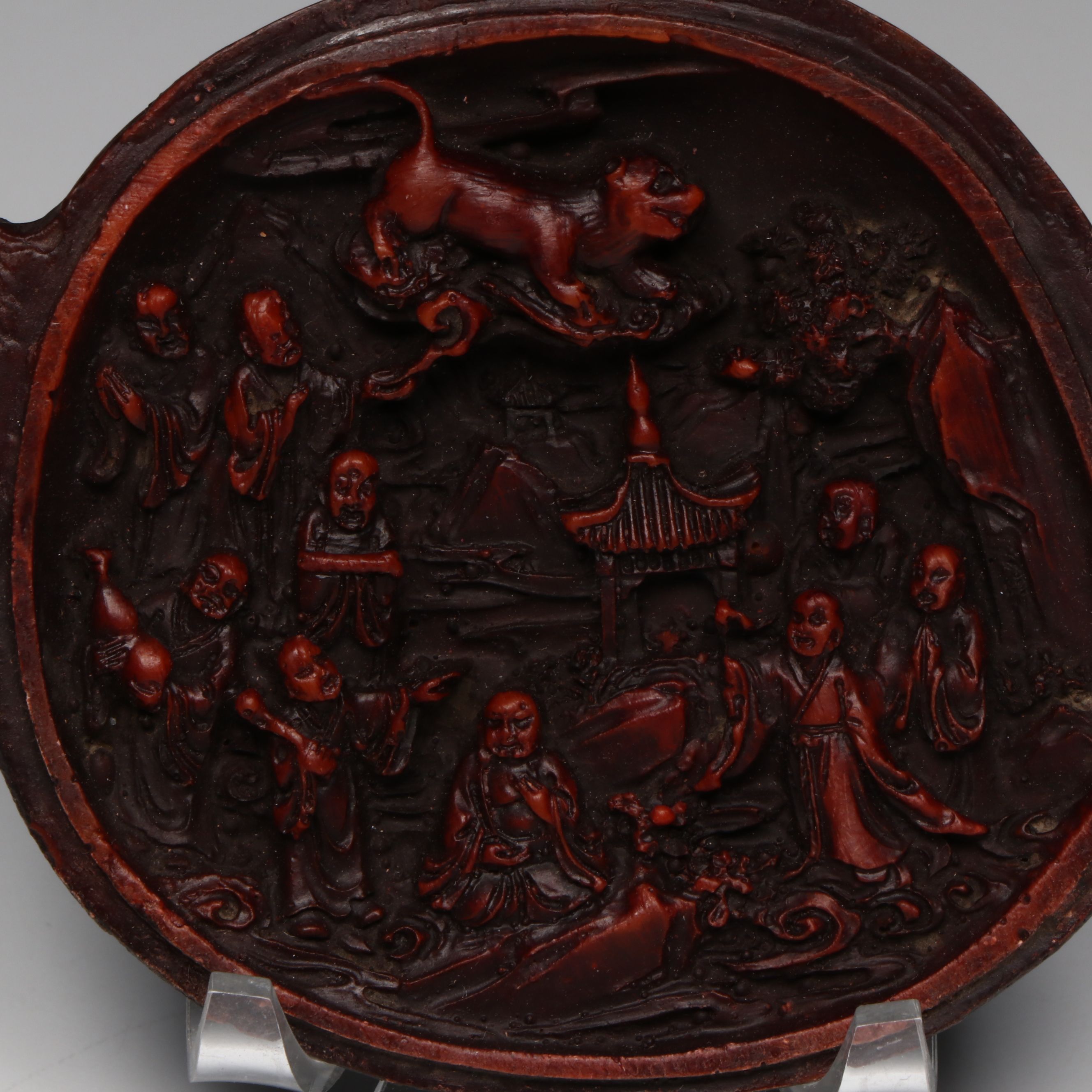 Chinese Qing Style Hand-Carved Lacquered Coquilla Nut "Pocket Shrine"