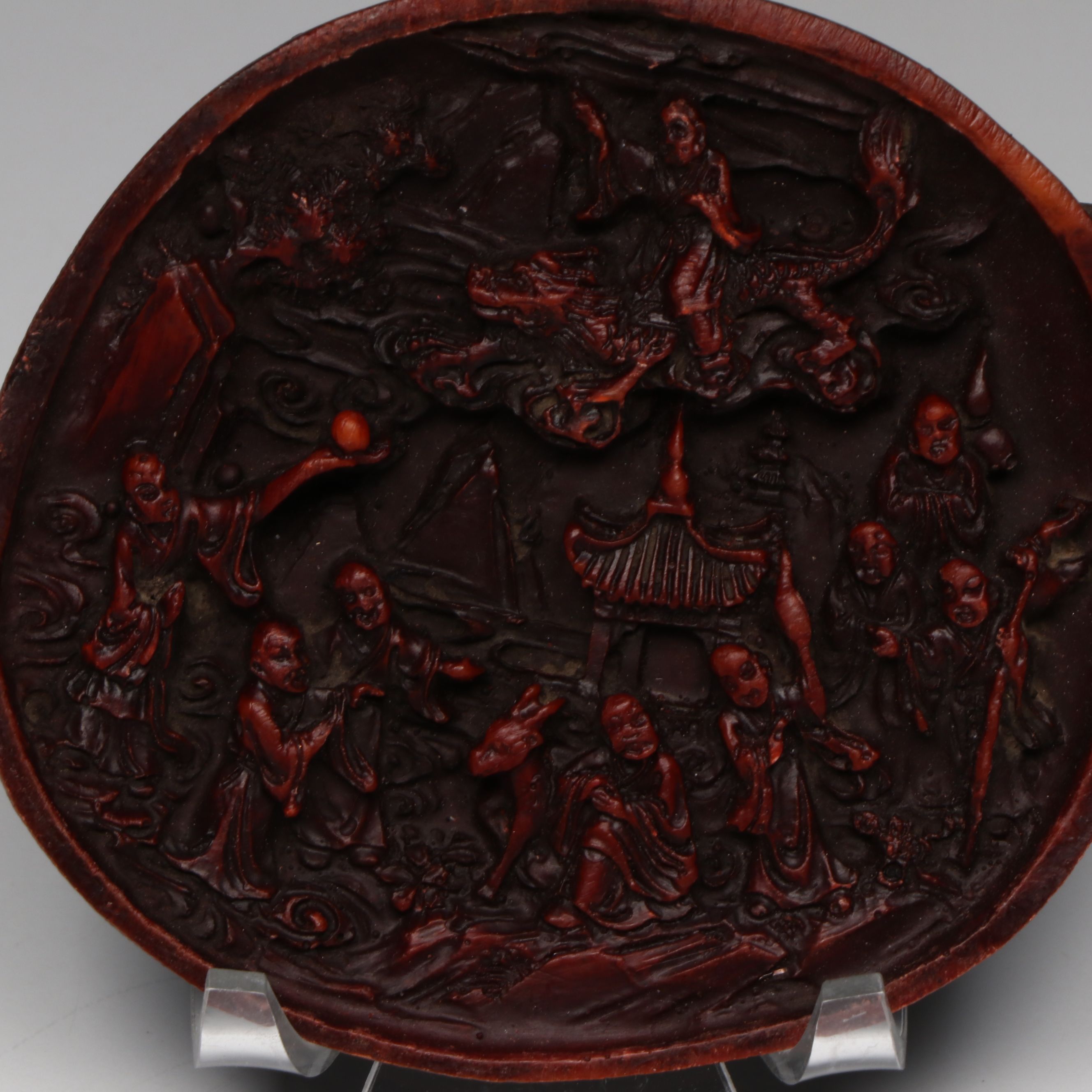 Chinese Qing Style Hand-Carved Lacquered Coquilla Nut "Pocket Shrine"