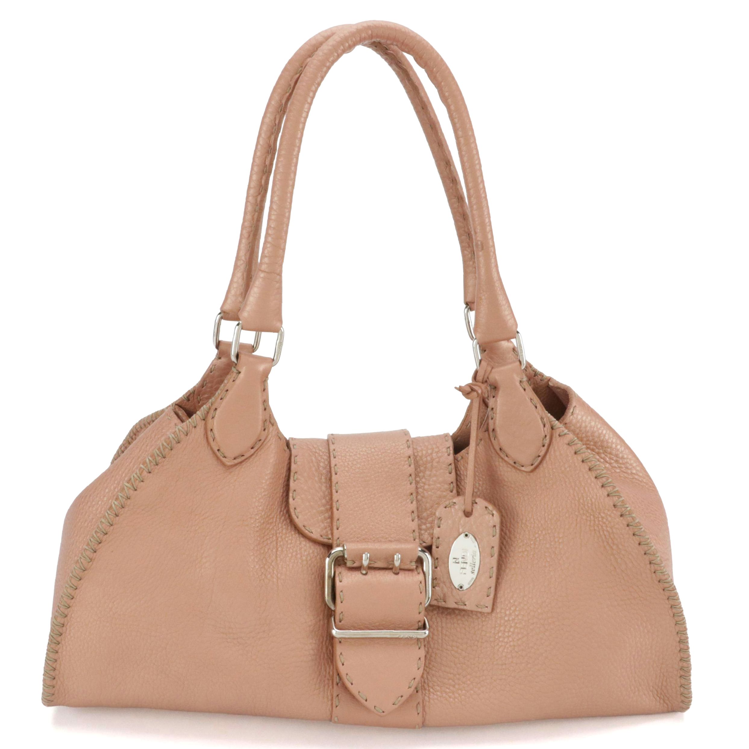 Fendi Selleria Metallic Calfskin Grain Leather Handbag