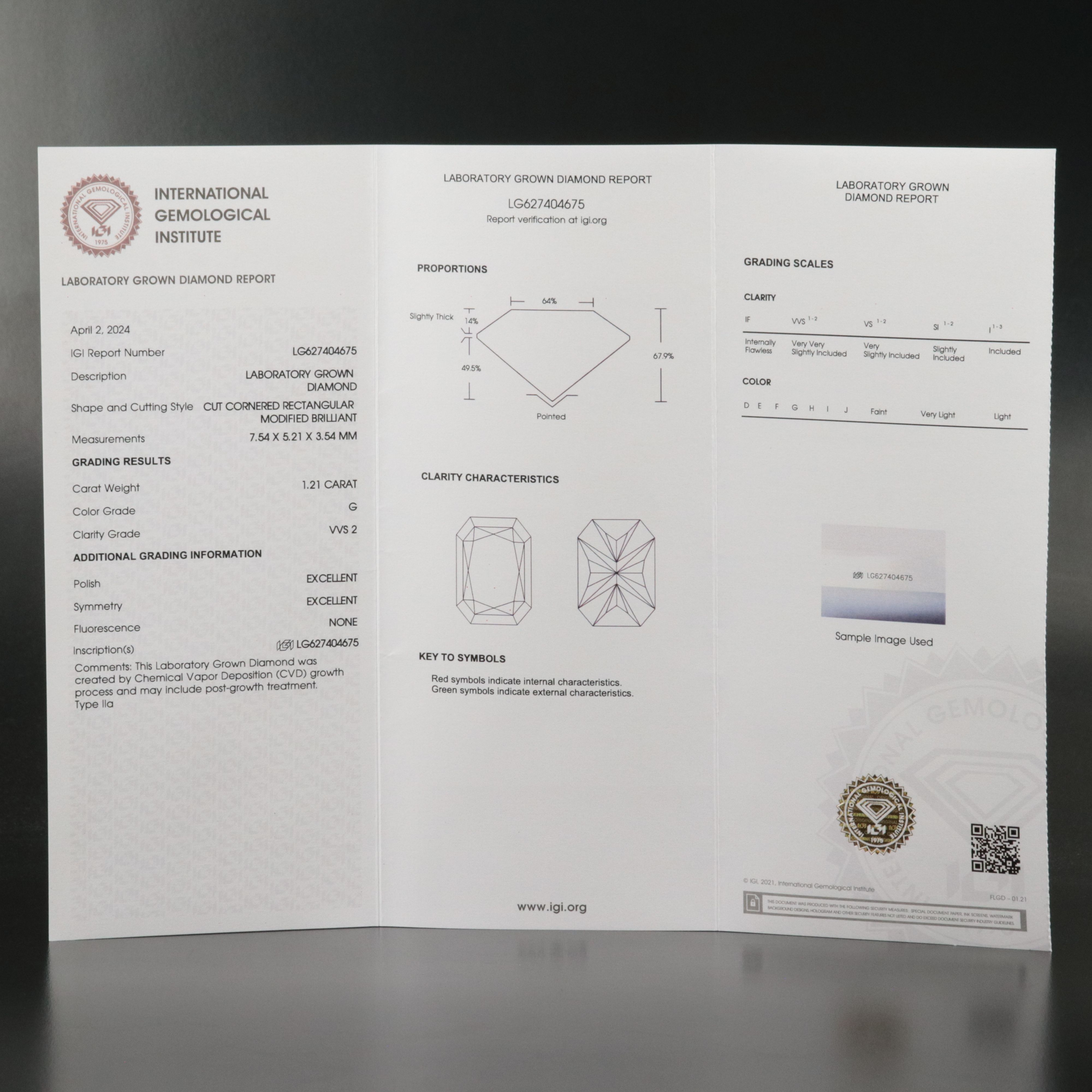 Loose 1.21 CT Lab Grown Diamond with IGI Report