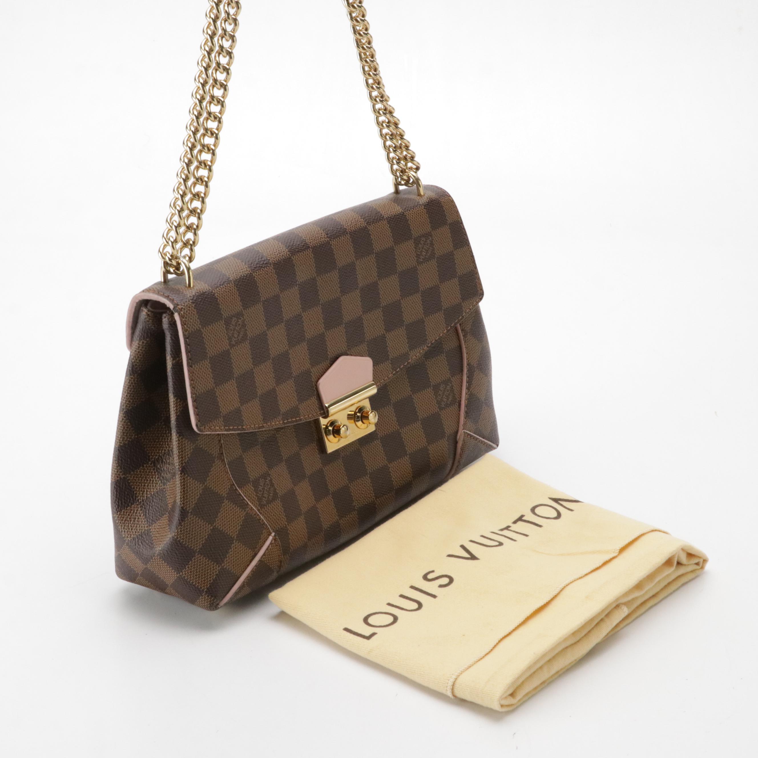 Louis Vuitton Caïssa Chain Bag in Damier Ebene Canvas and Rose Ballerine Leather