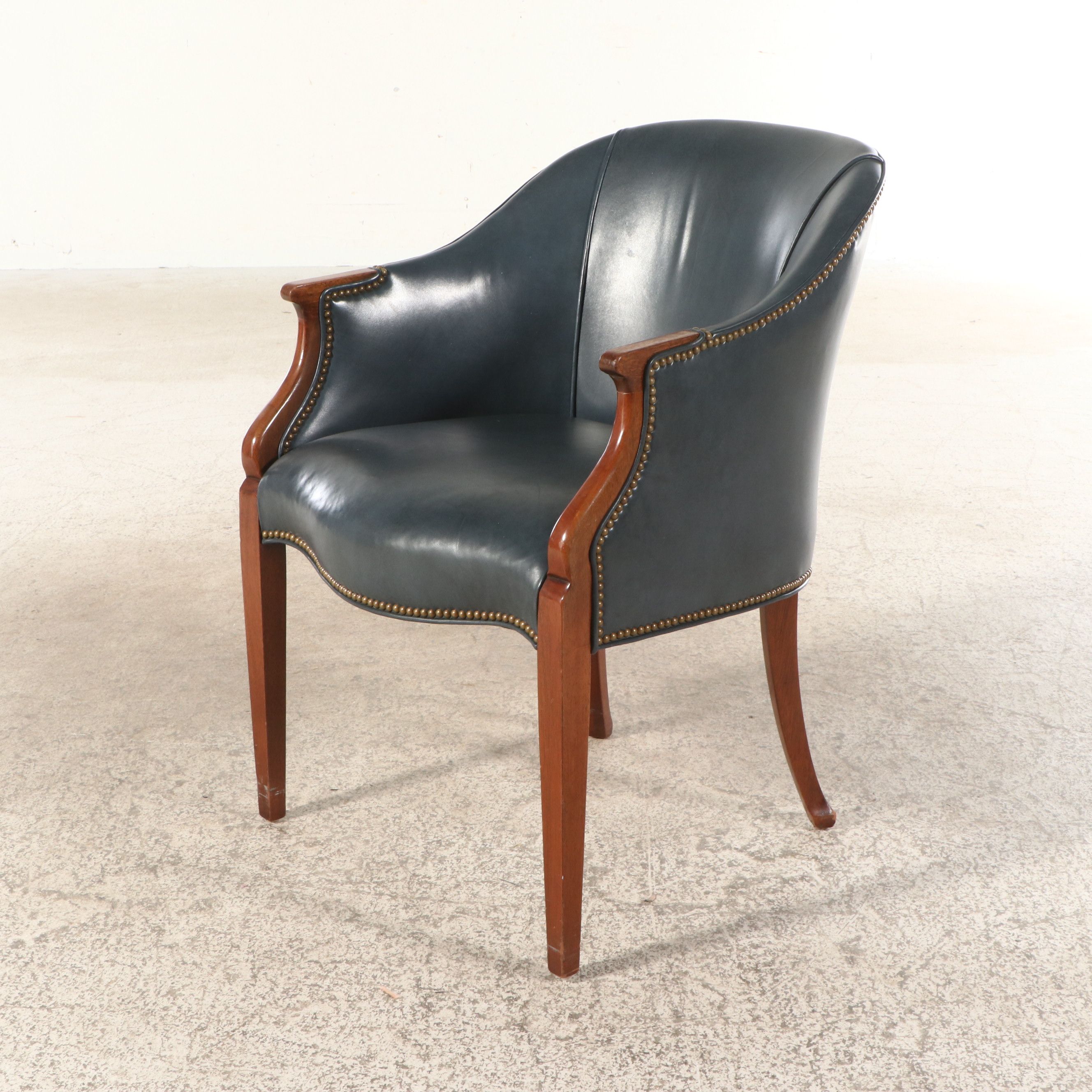 Southwood Empire Style Faux Leather and Mahogany Barrel-Back Chair