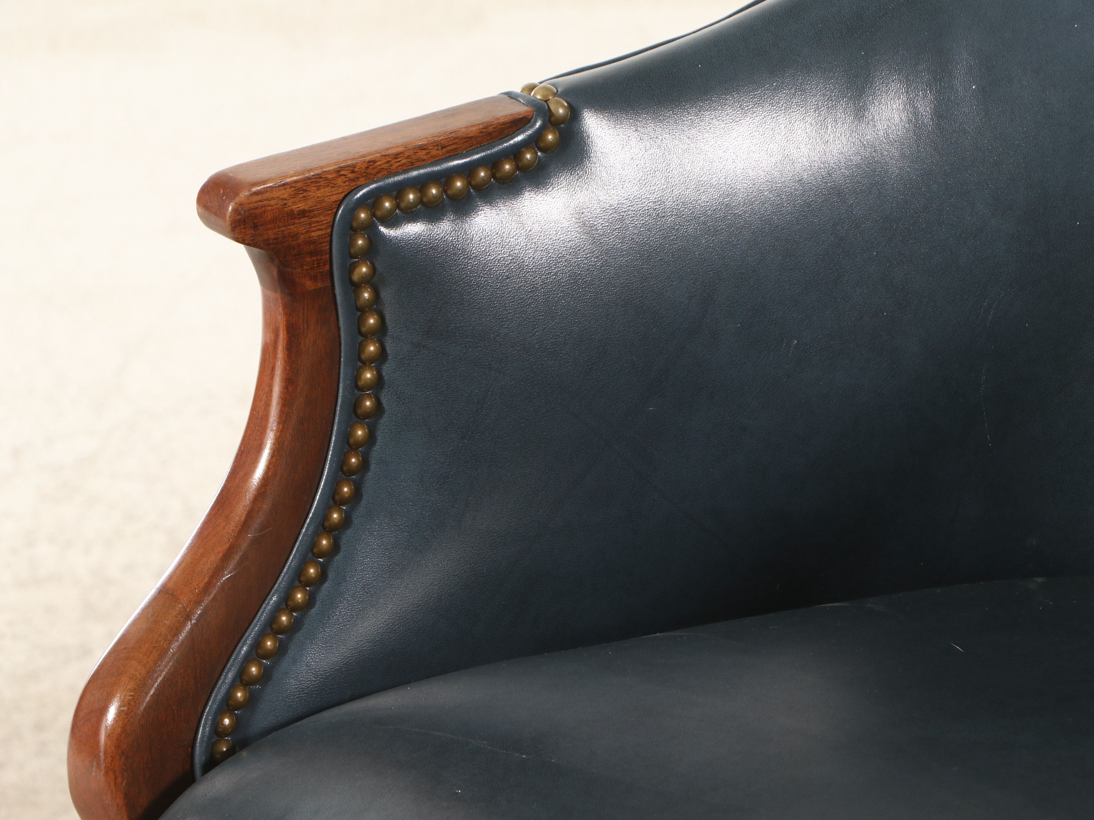 Southwood Empire Style Faux Leather and Mahogany Barrel-Back Chair