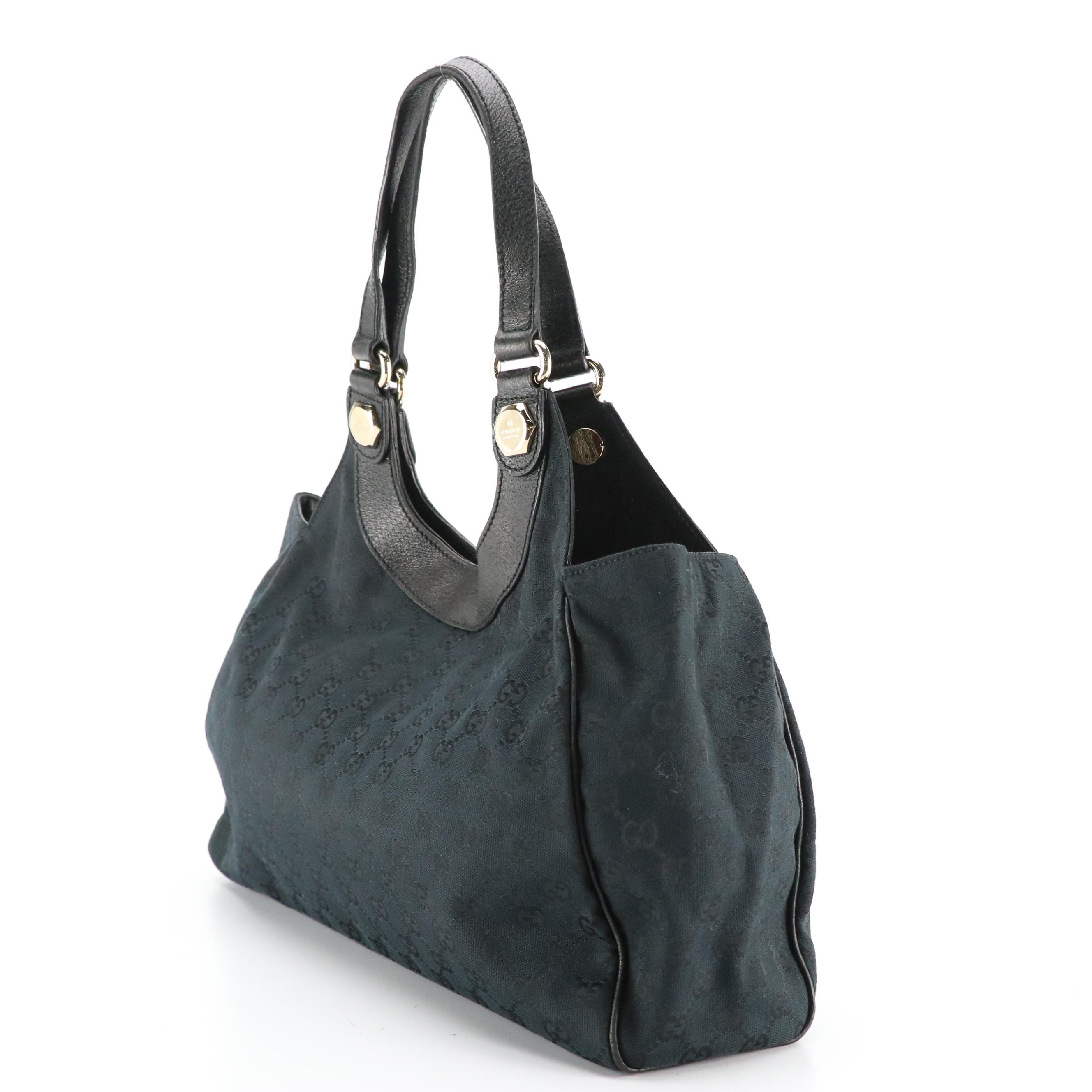 Gucci Charmy Hobo Shoulder Bag in Black GG Canvas and Cinghiale Leather Trim