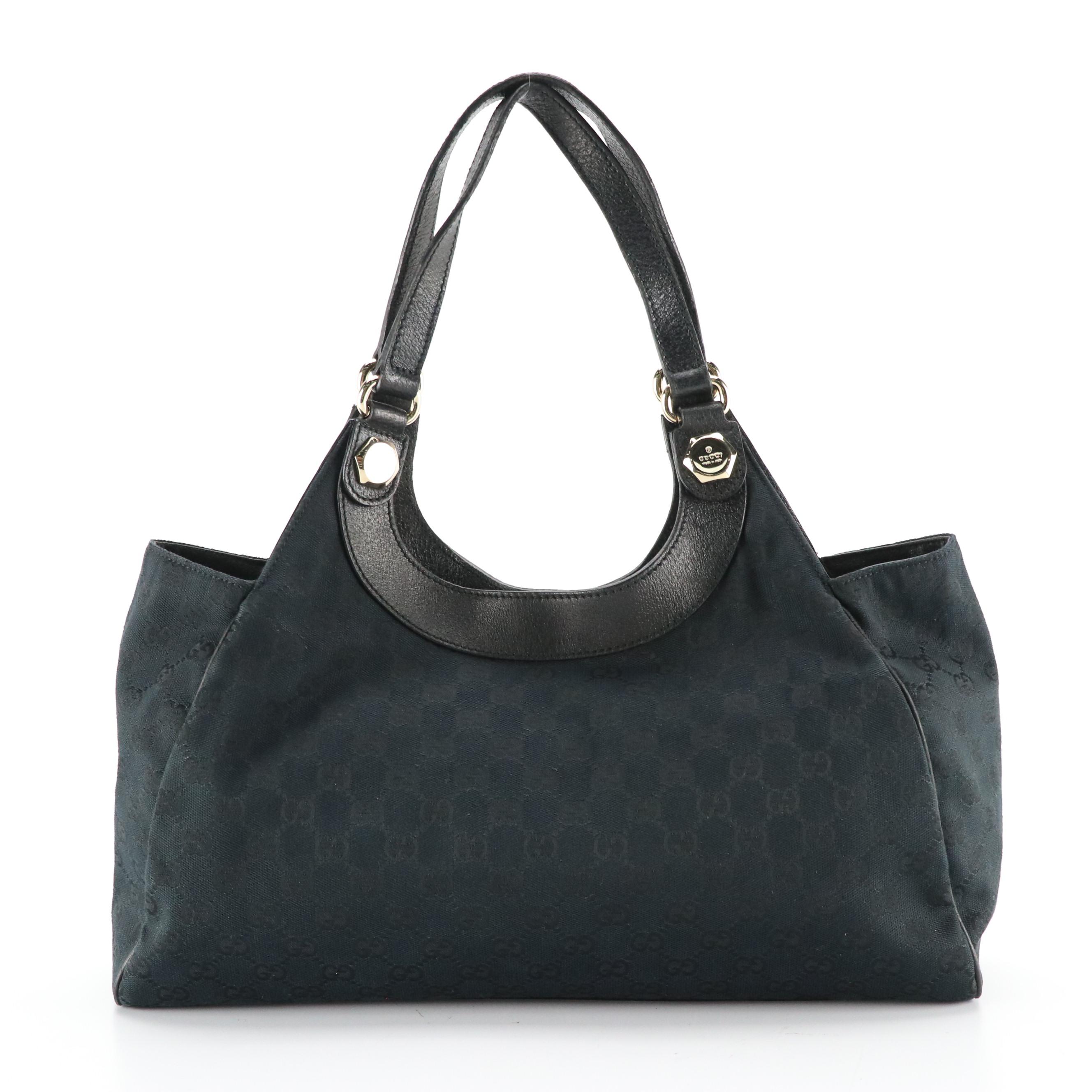 Gucci Charmy Hobo Shoulder Bag in Black GG Canvas and Cinghiale Leather Trim