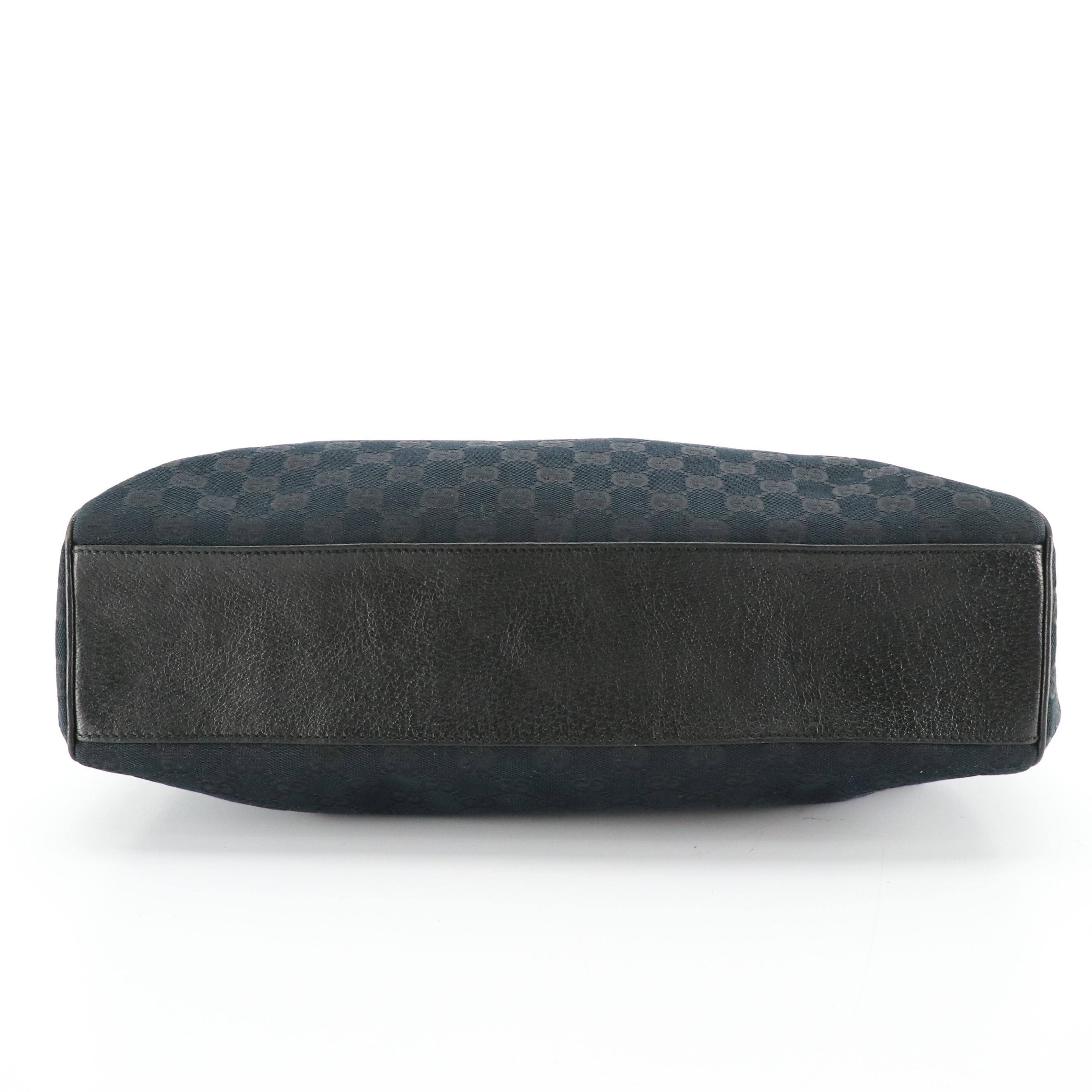 Gucci Charmy Hobo Shoulder Bag in Black GG Canvas and Cinghiale Leather Trim