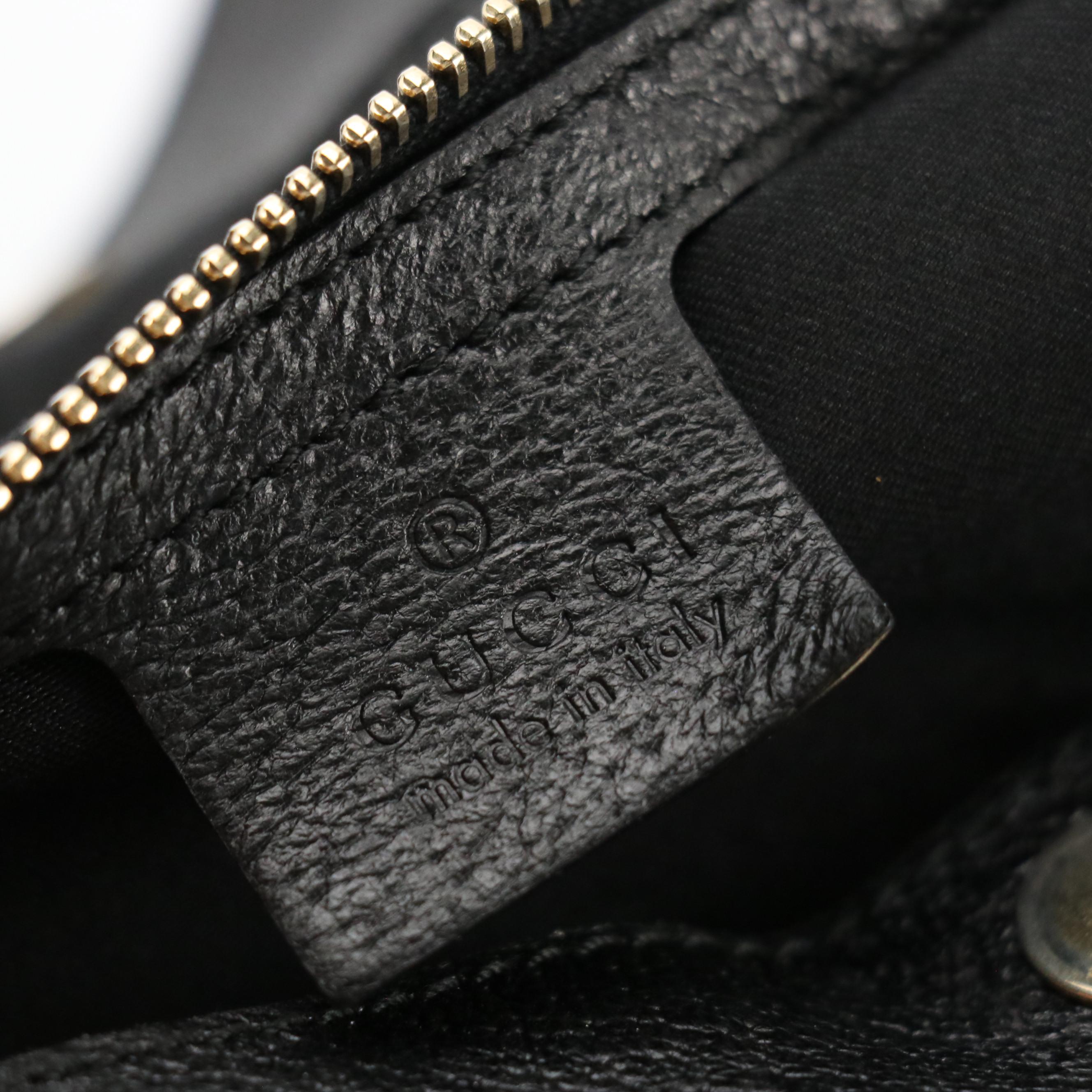 Gucci Charmy Hobo Shoulder Bag in Black GG Canvas and Cinghiale Leather Trim