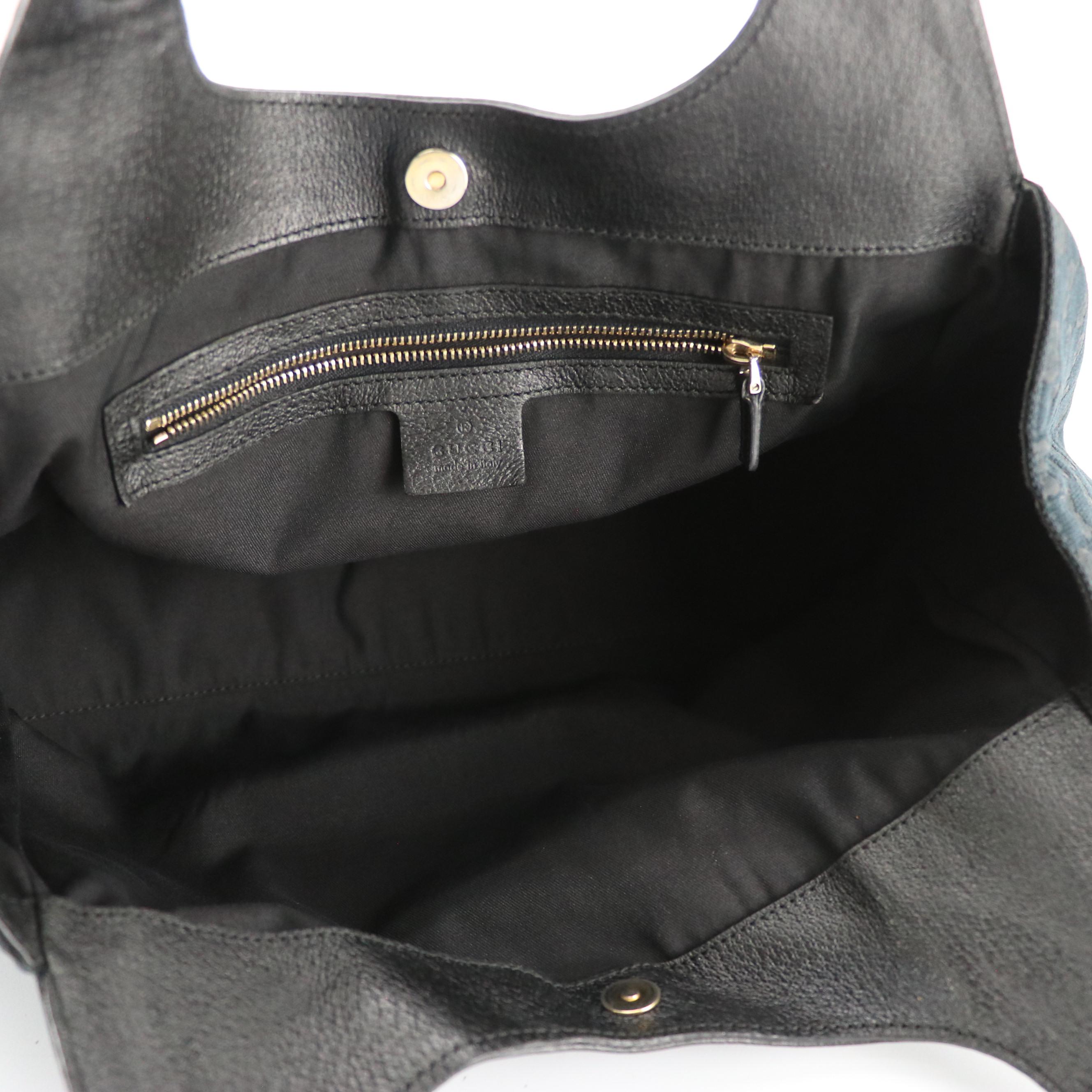 Gucci Charmy Hobo Shoulder Bag in Black GG Canvas and Cinghiale Leather Trim