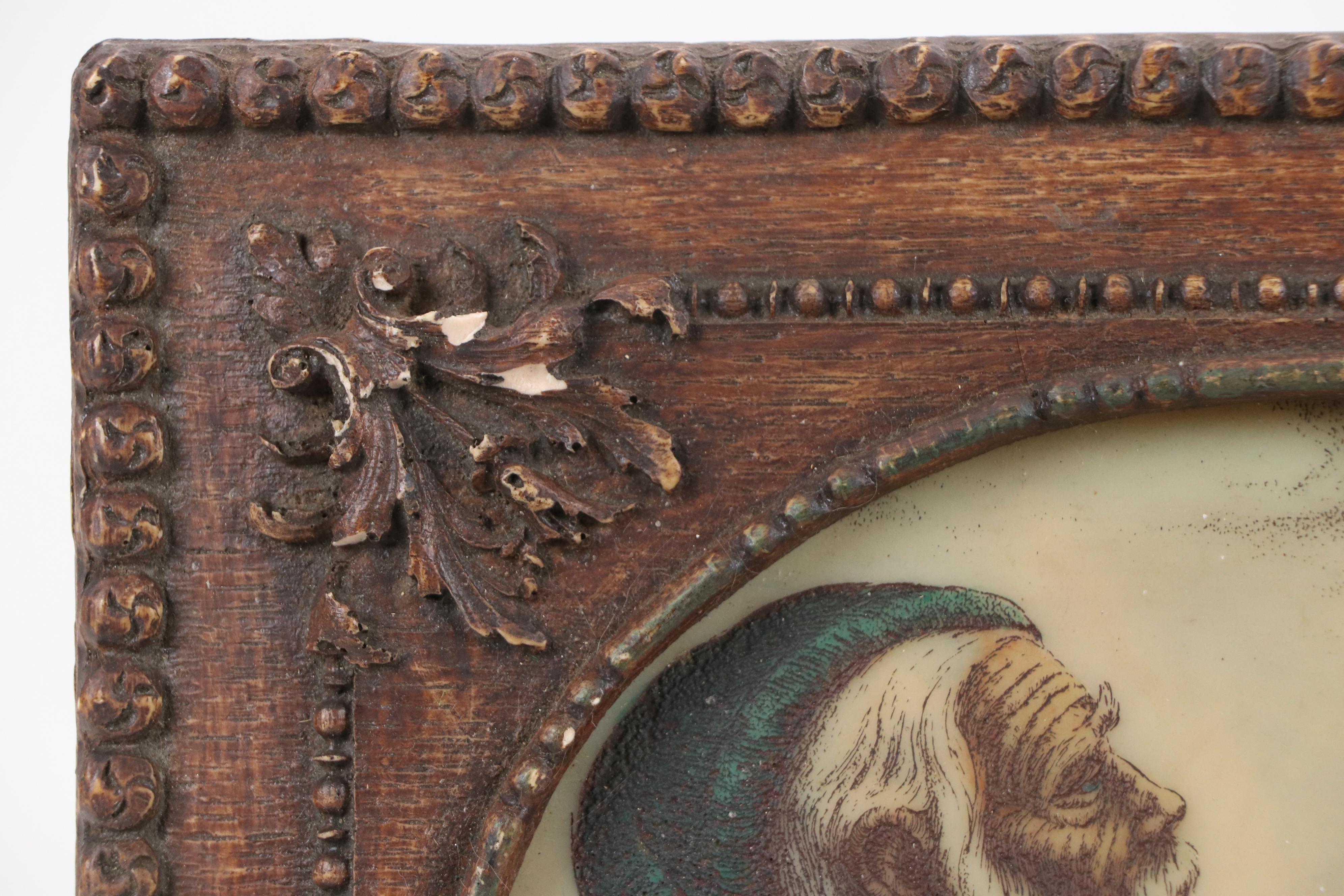 Martini Resin Etching of Old Man with Pipe, Mid to Late 20th Century