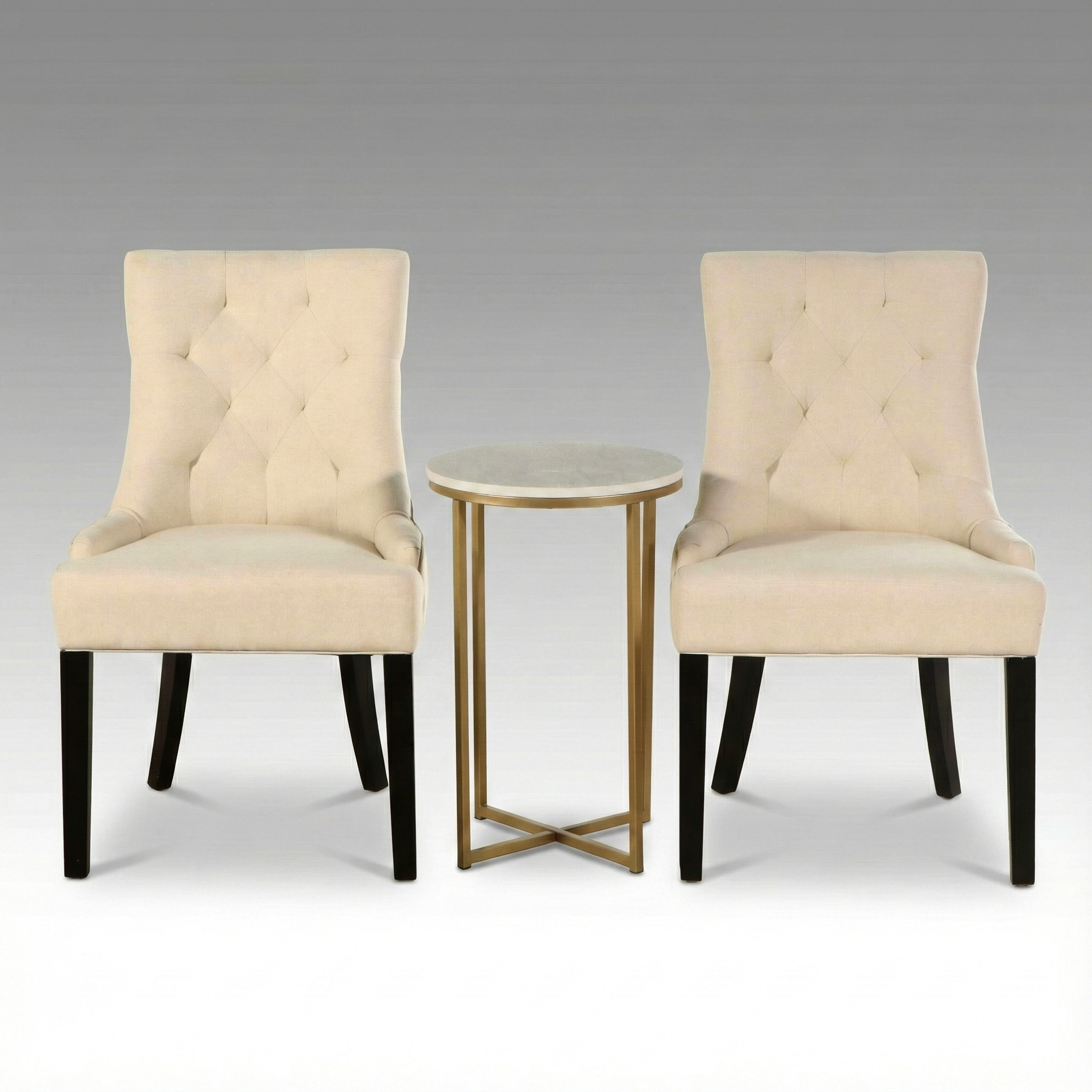 Contemporary Hollywood Regency Style Upholstered Side Chairs and Side Table