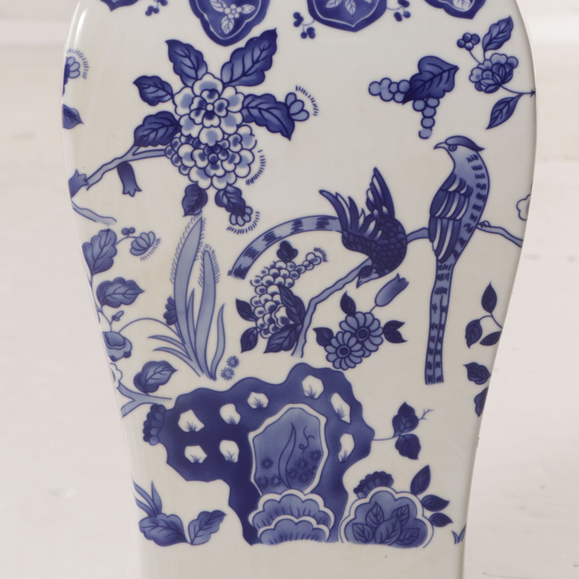 Chinese Porcelain Blue and White Table Lamp with Cotton Shade